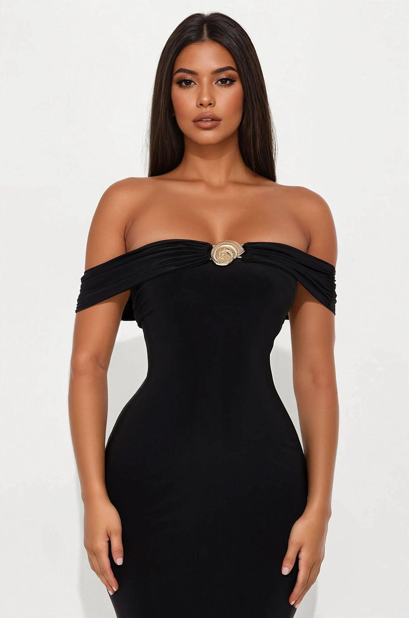 Ruby Off Shoulder Maxi Dress - Black Product Image