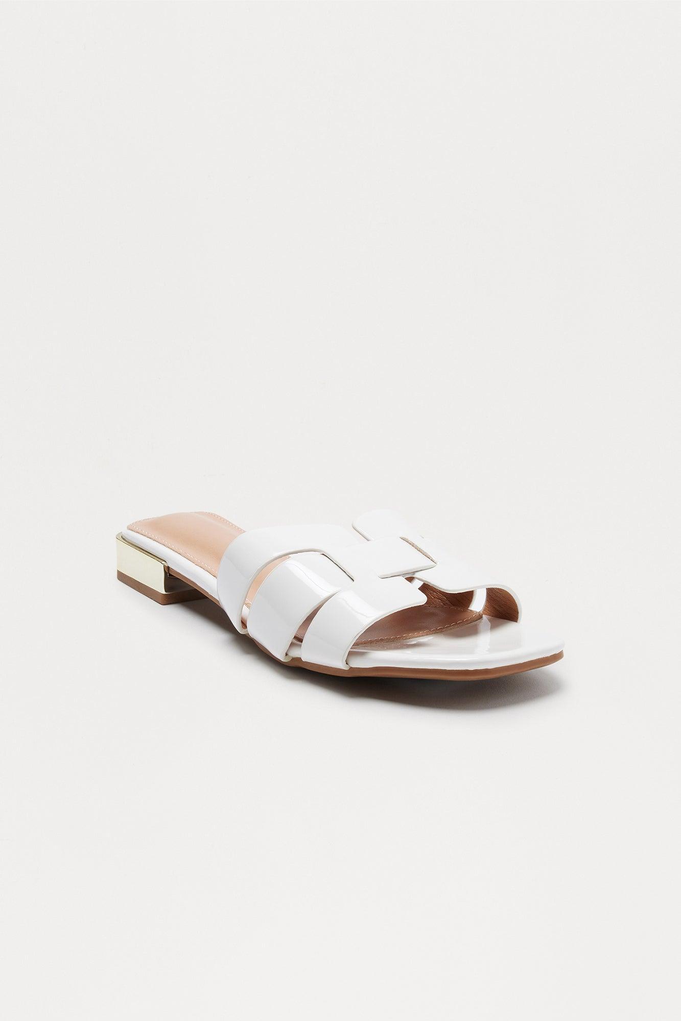 Ways Faux Patent Sandals - White Product Image