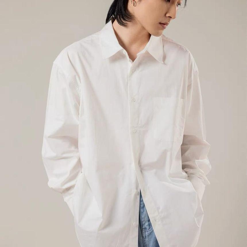 Long-Sleeve Plain Pocket Detail Shirt Product Image