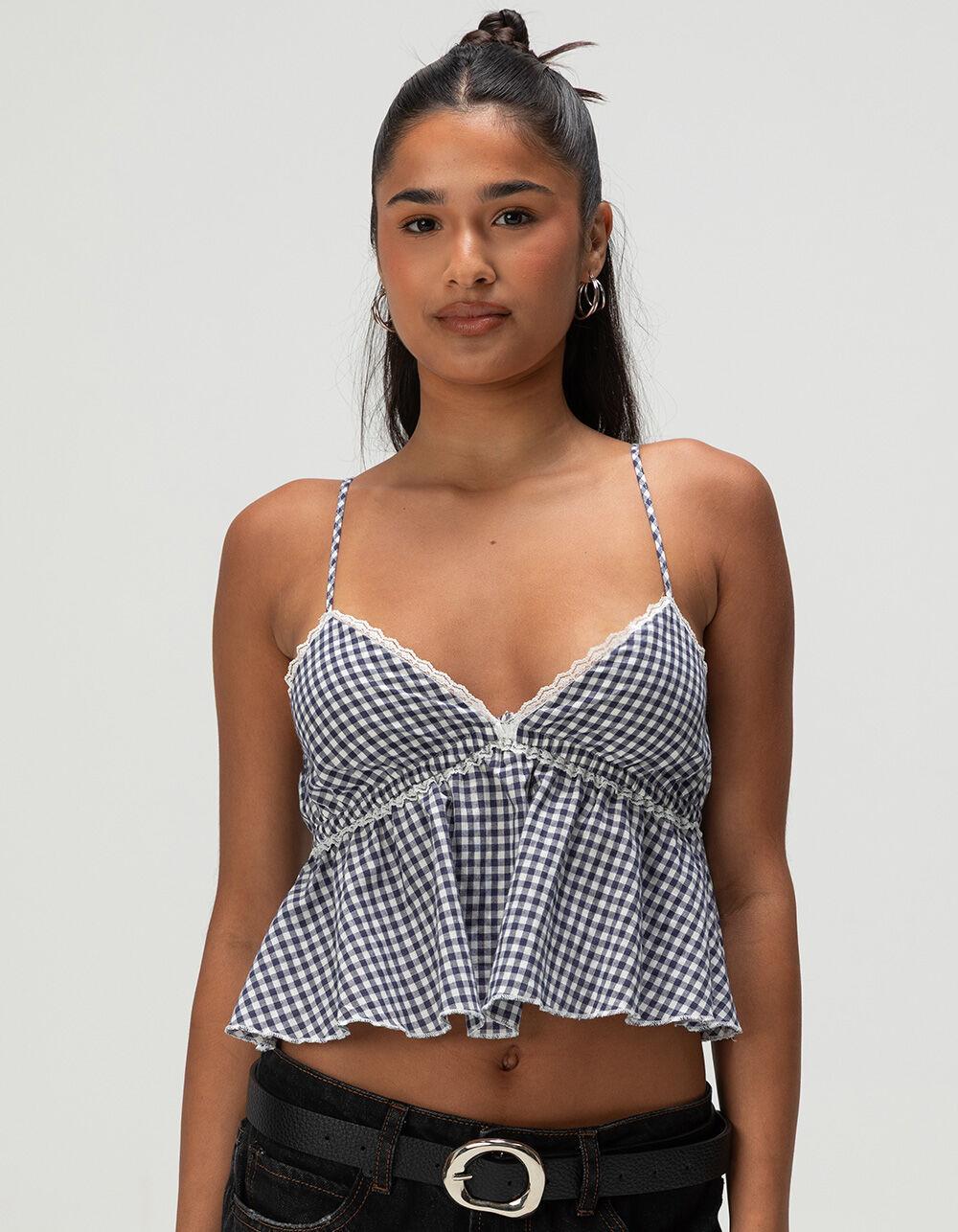 RSQ Womens Plaid Babydoll Top - NAVY/WHITE Product Image