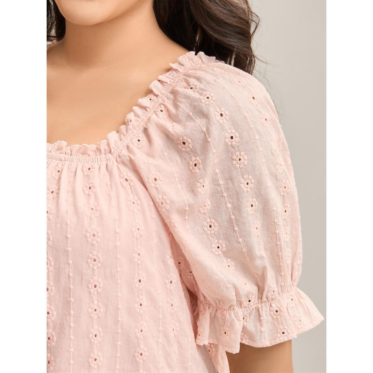 Plus Size Dirtypink Textured Frill Trim Square Neck Blouse Women Elegant Short sleeve Square Neck Everyday Blouses BloomChic 10/M Product Image