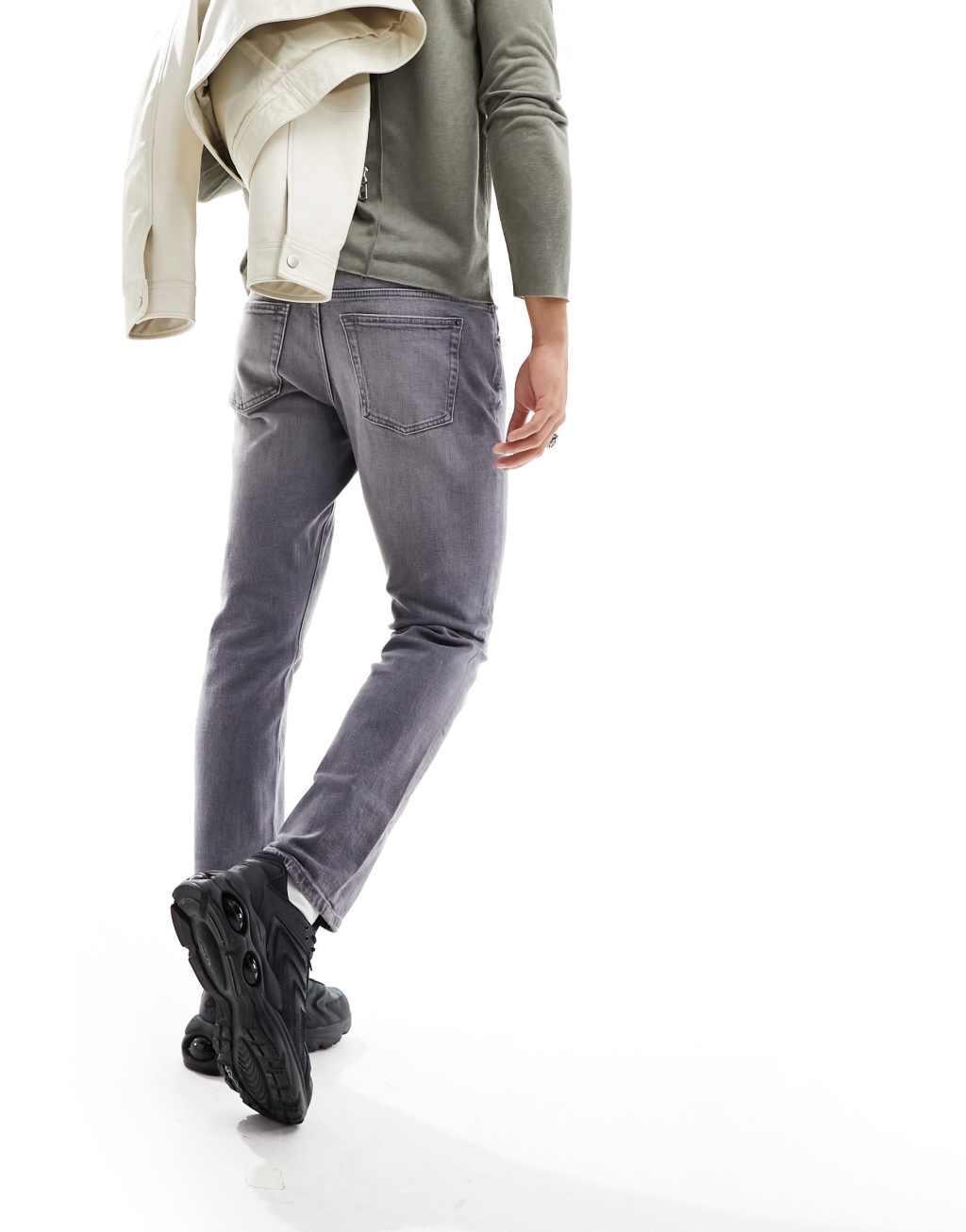 River Island slim fit jeans in light gray wash Product Image