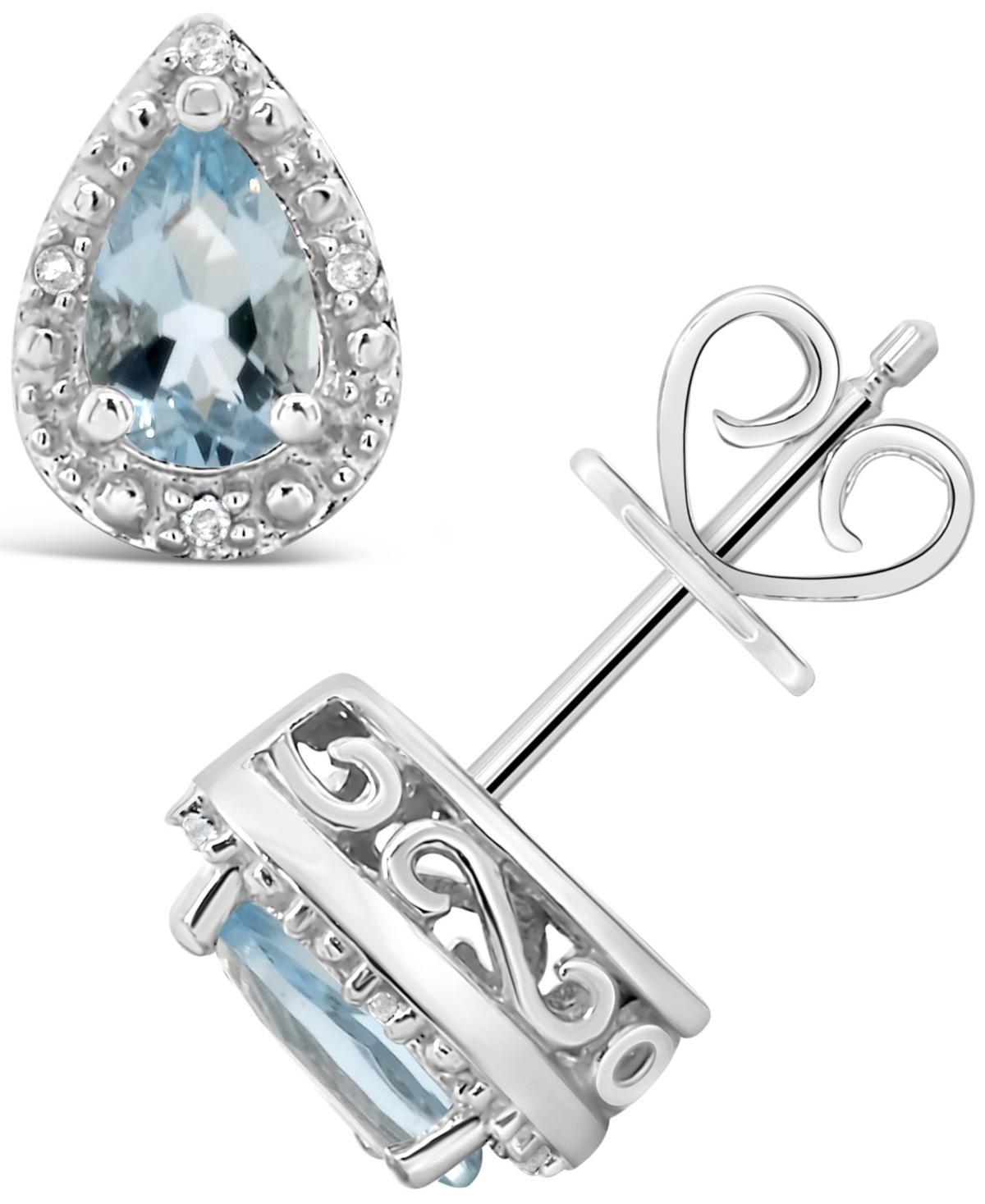 Celebration Gems Sterling Silver Pear Shaped Genuine Amethyst Diamond Accent Stud Earrings, Women's, Blue Topaz Product Image
