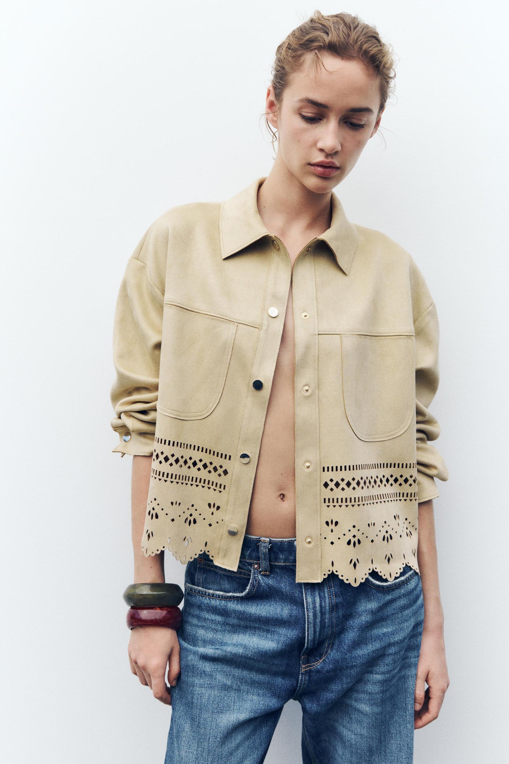 DIE-CUT FAUX SUEDE JACKET Product Image