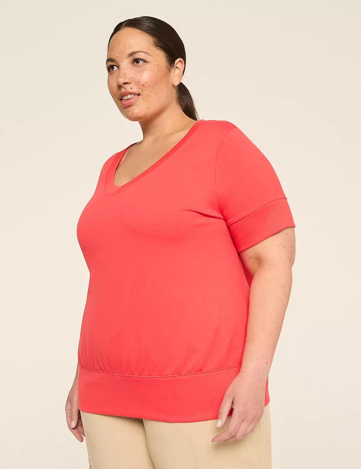 LIVI French Terry Short-Sleeve V-Neck Sweatshirt Product Image