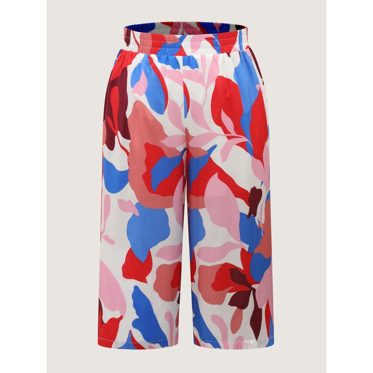 Plus Size Color Block Stretchy Waist Wide-Leg Pants Women Multicolor Casual Wide Leg Mid Rise Everyday-Casual Pants BloomChic 10/M Product Image