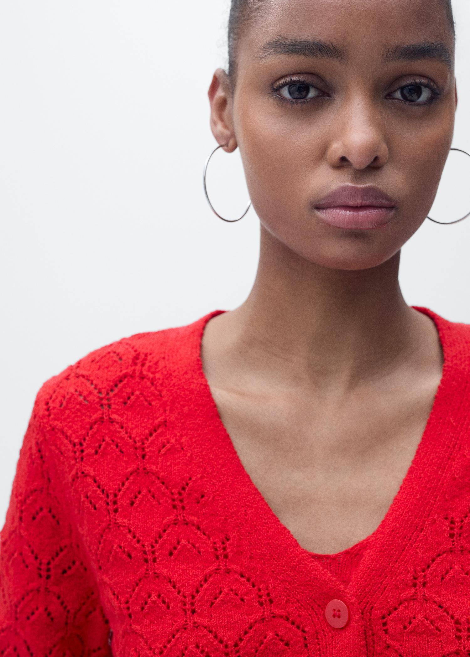 Openwork detail knit cardigan - Women | MANGO USA Product Image