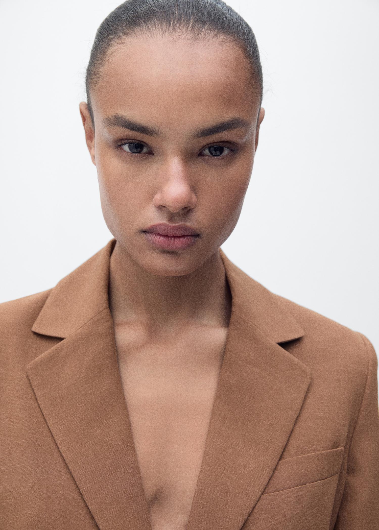 Linen-blend suit blazer with belt - Women | MANGO USA Product Image