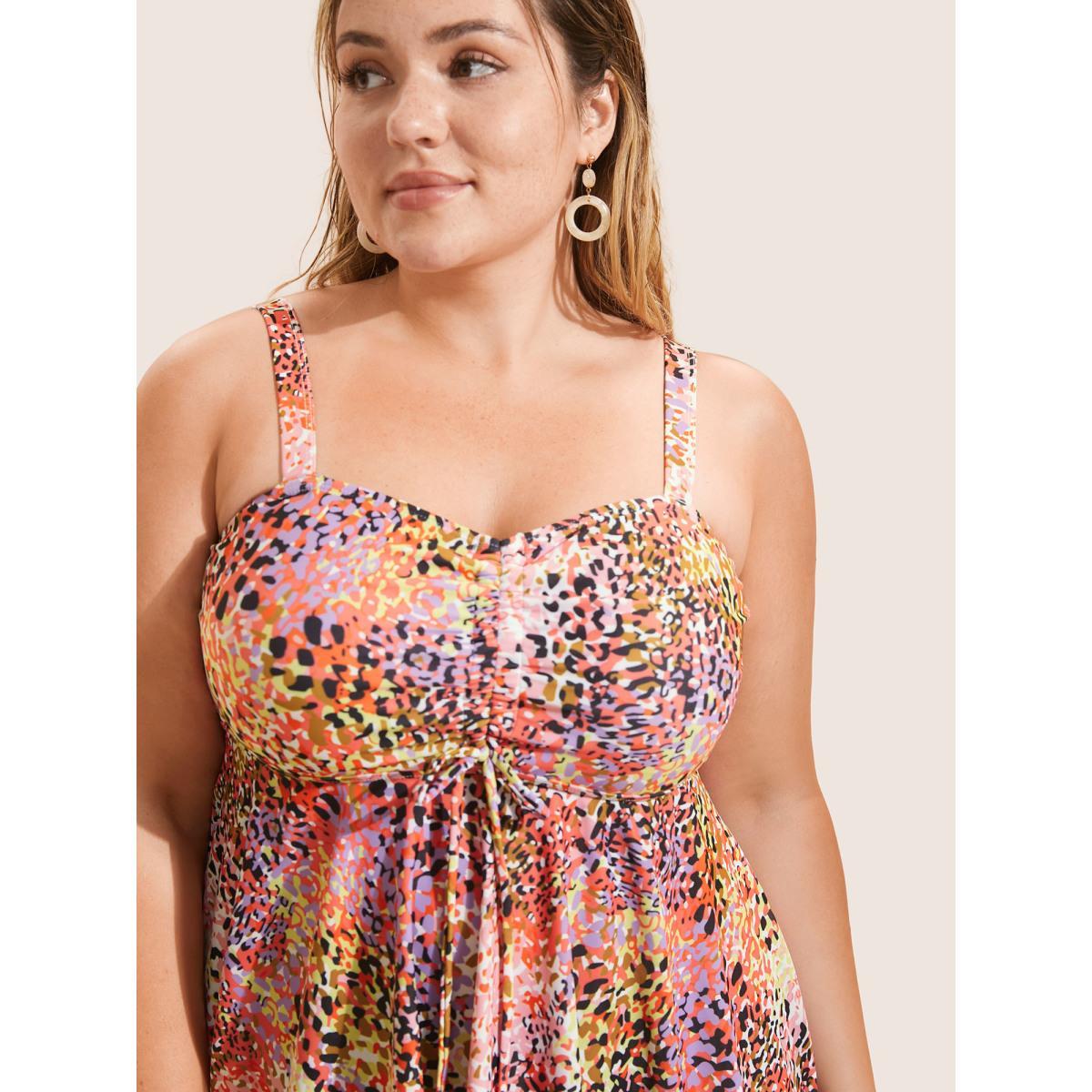 Plus Size Leopard Print Knotted Front Swim Top Women's Swimwear Multicolor Beach Gathered High stretch Skinny Heart neckline Curve Swim Tops BloomChic 18-20/2X Product Image
