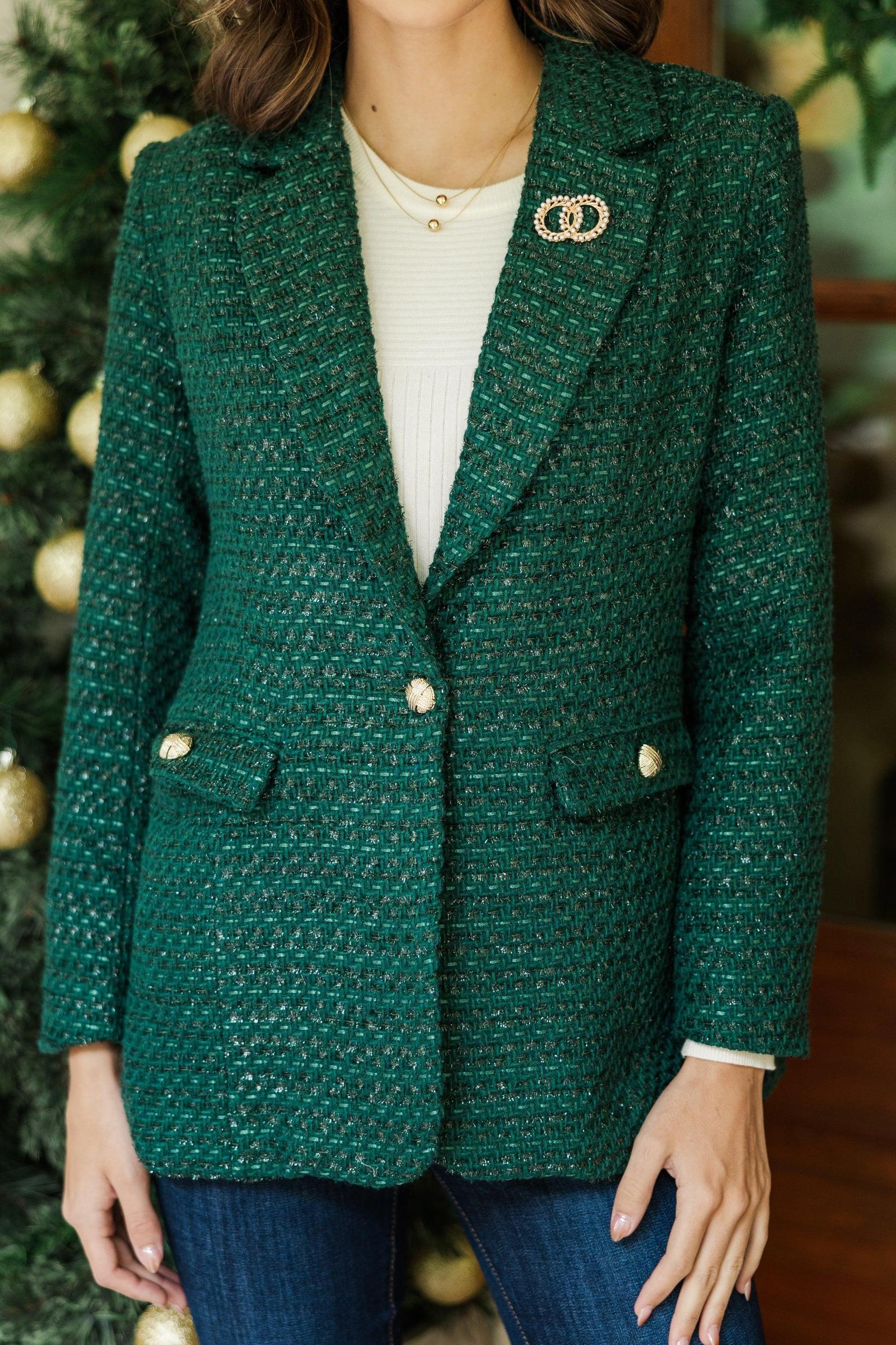In Your Love Emerald Green Tweed Blazer Female Product Image