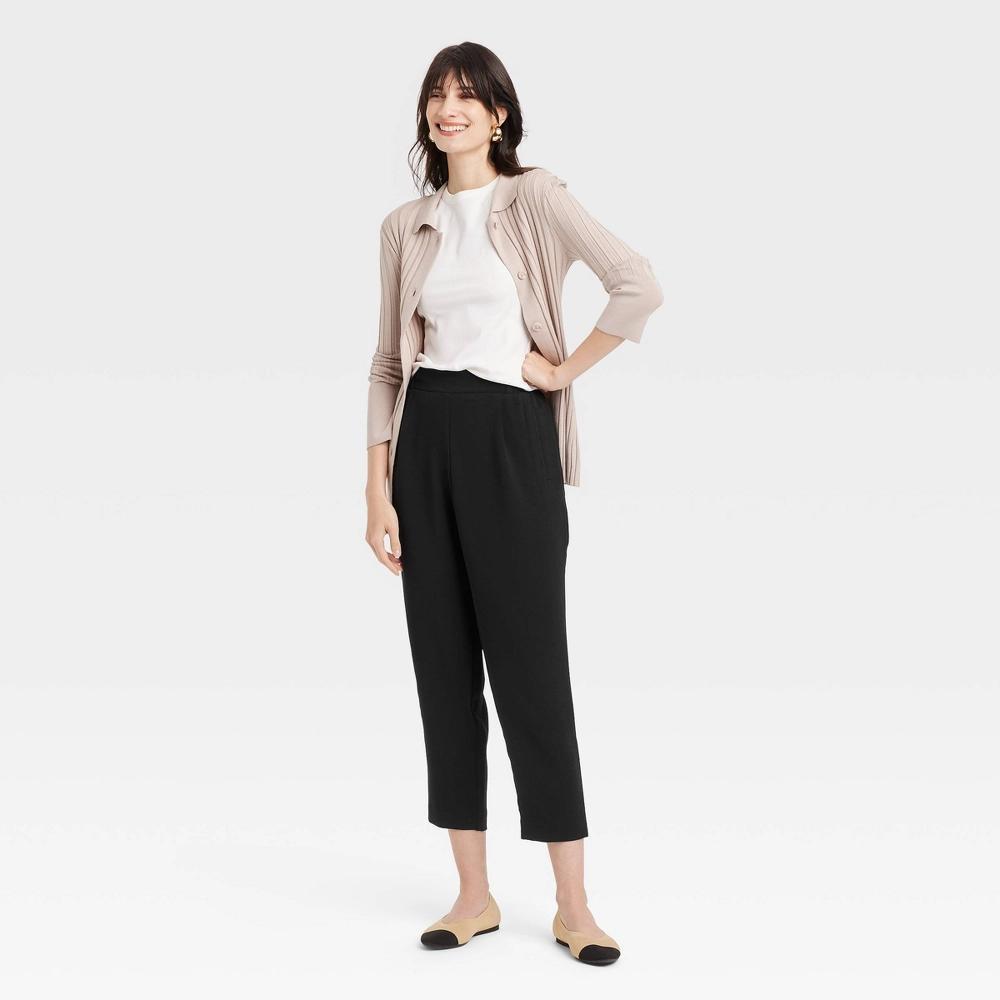 Womens Signature Crepe Tapered Ankle Pull-On Pants - A New Day Black M: High Rise, Back Elastic, 27 Inseam Product Image