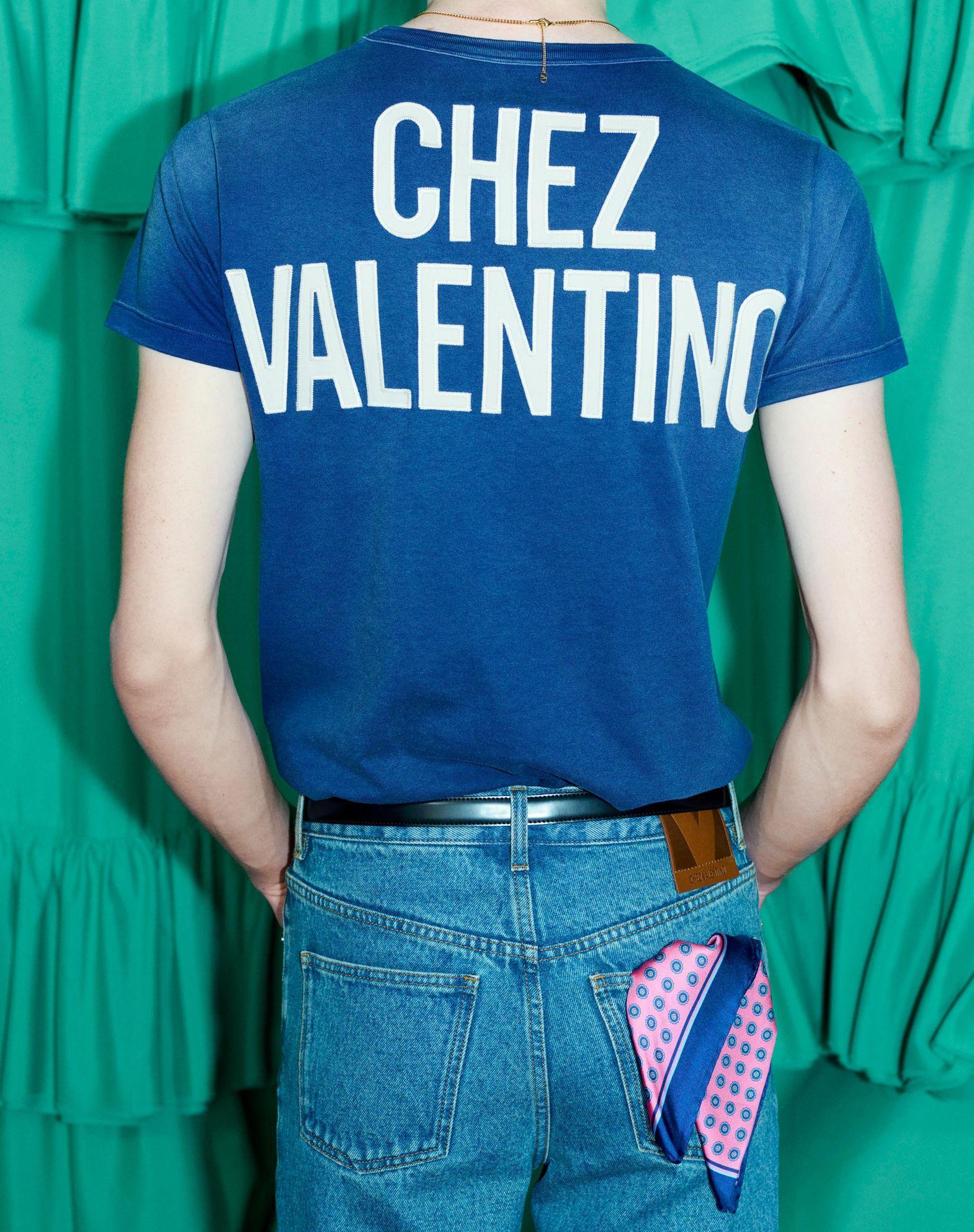 Cotton T-Shirt With Chez Valentino Print And Patch Product Image