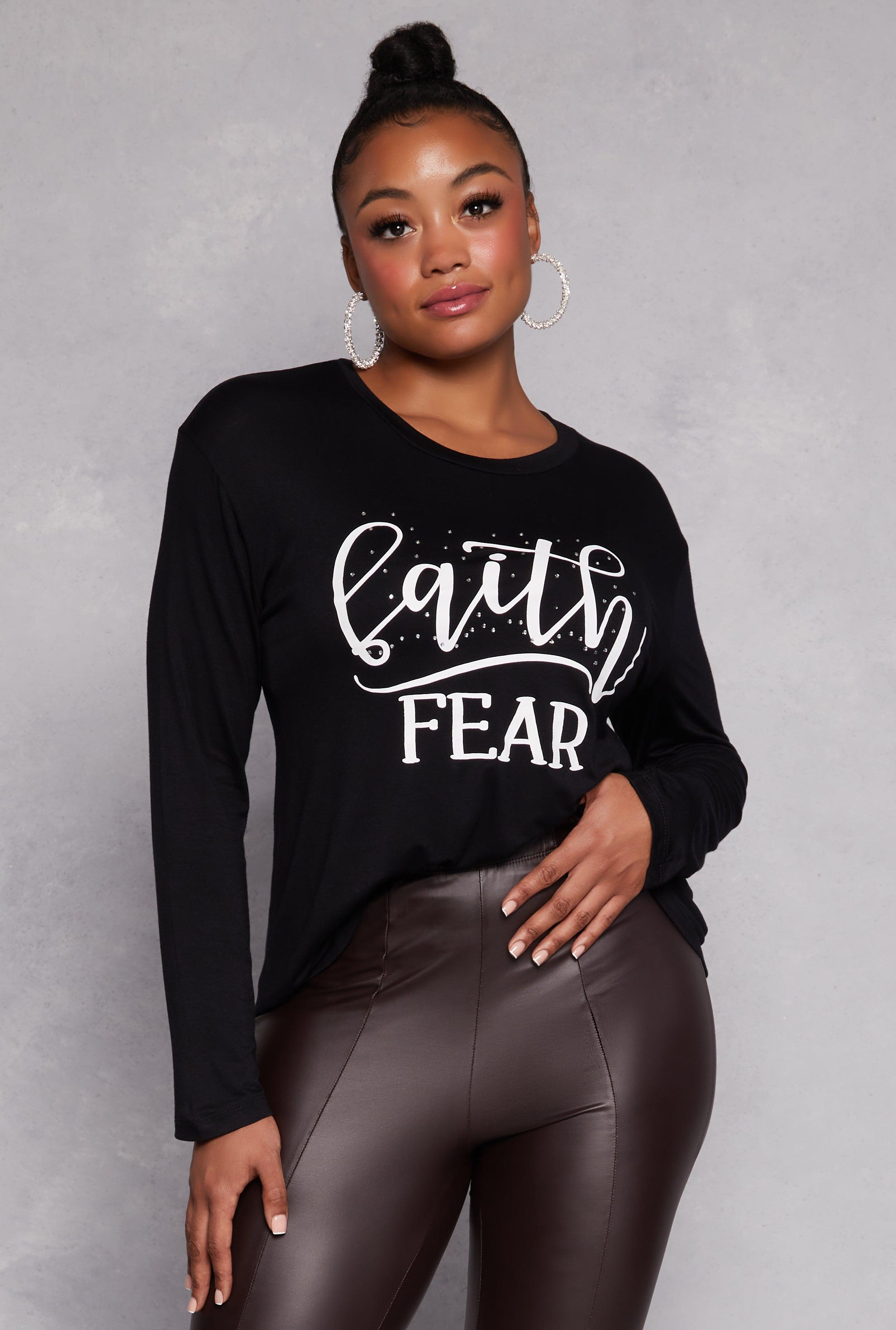 Womens Plus Size Faith Fear Long Sleeve Top Product Image