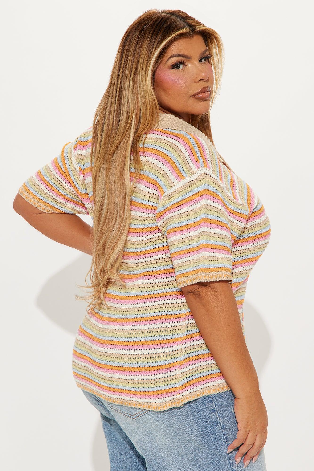 Adeline Oversized Striped Crochet Shirt - Multi Color Product Image