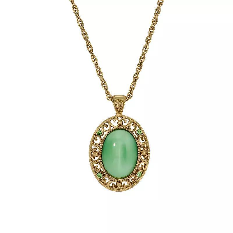 1928 Gold Tone Green Crystal Oval Pendant Necklace, Womens Product Image