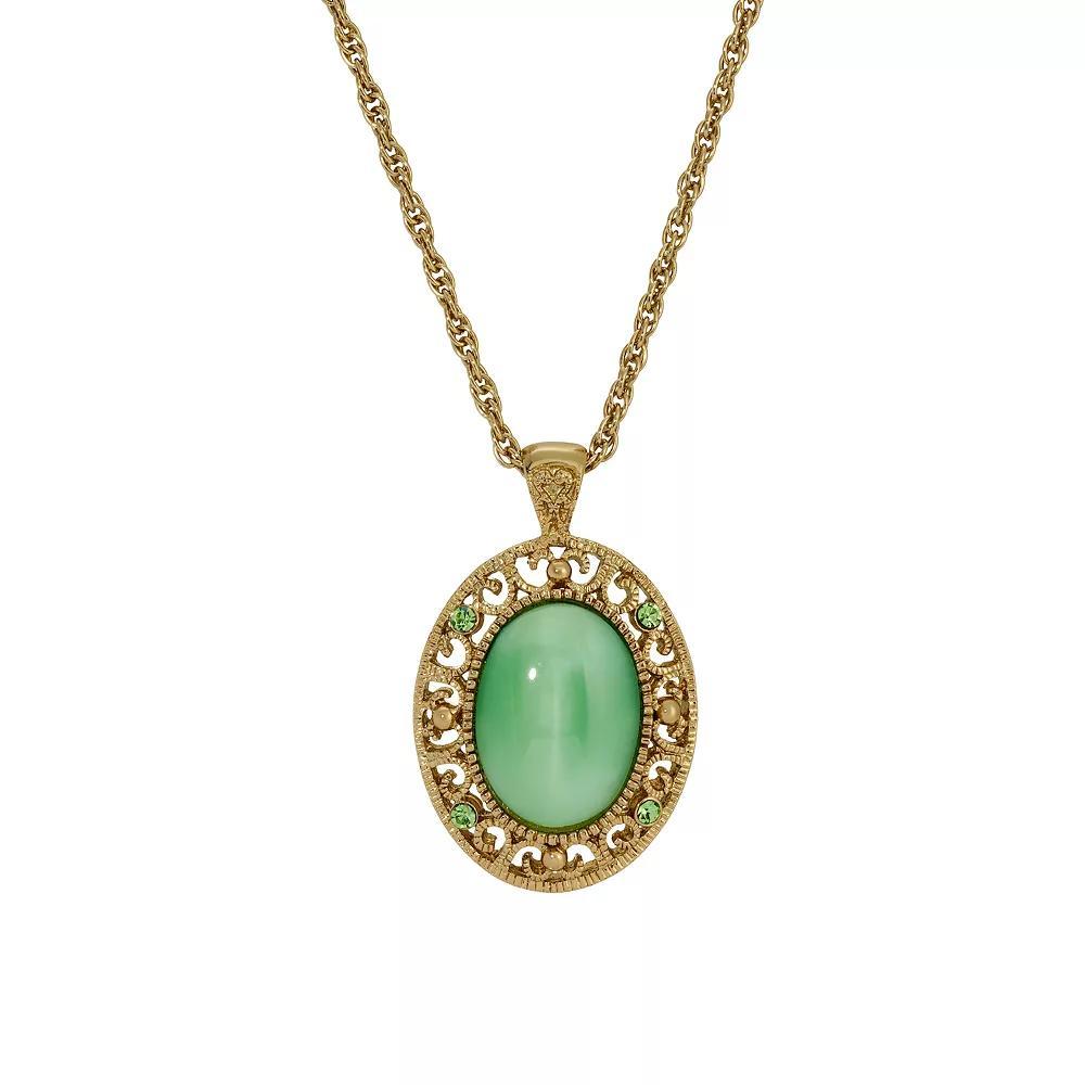 1928 Gold Tone Green Crystal Oval Pendant Necklace, Womens Product Image