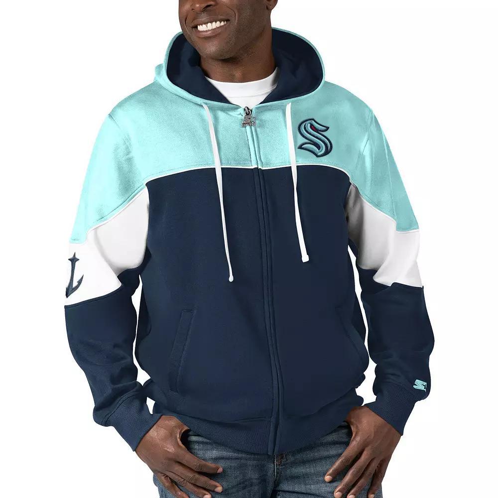 Men's Starter  Navy/Light Blue Seattle Kraken Power Forward Full-Zip Hoodie, Size: Small, Krk Blue Product Image