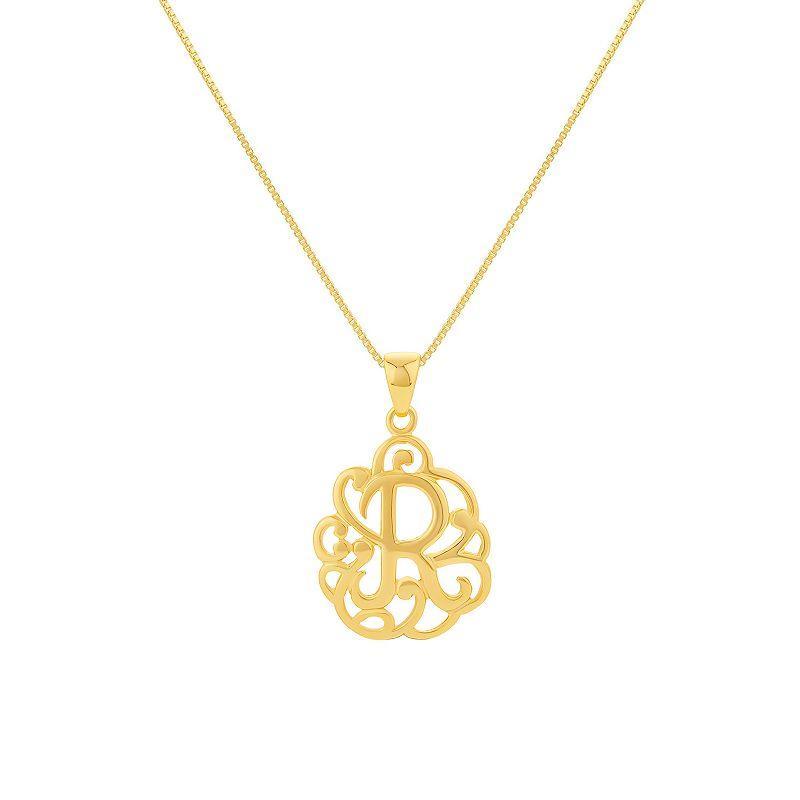 PRIMROSE Sterling Silver Monogram Initial Pendant Necklace, Women's, Size: 18", Gold Tone T Product Image