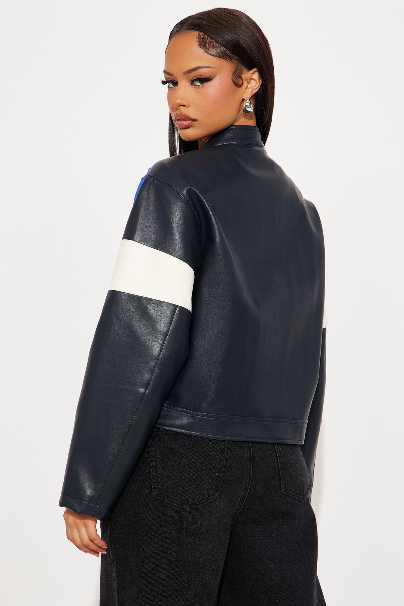Sasha Faux Leather Moto Jacket - Royal/combo Product Image