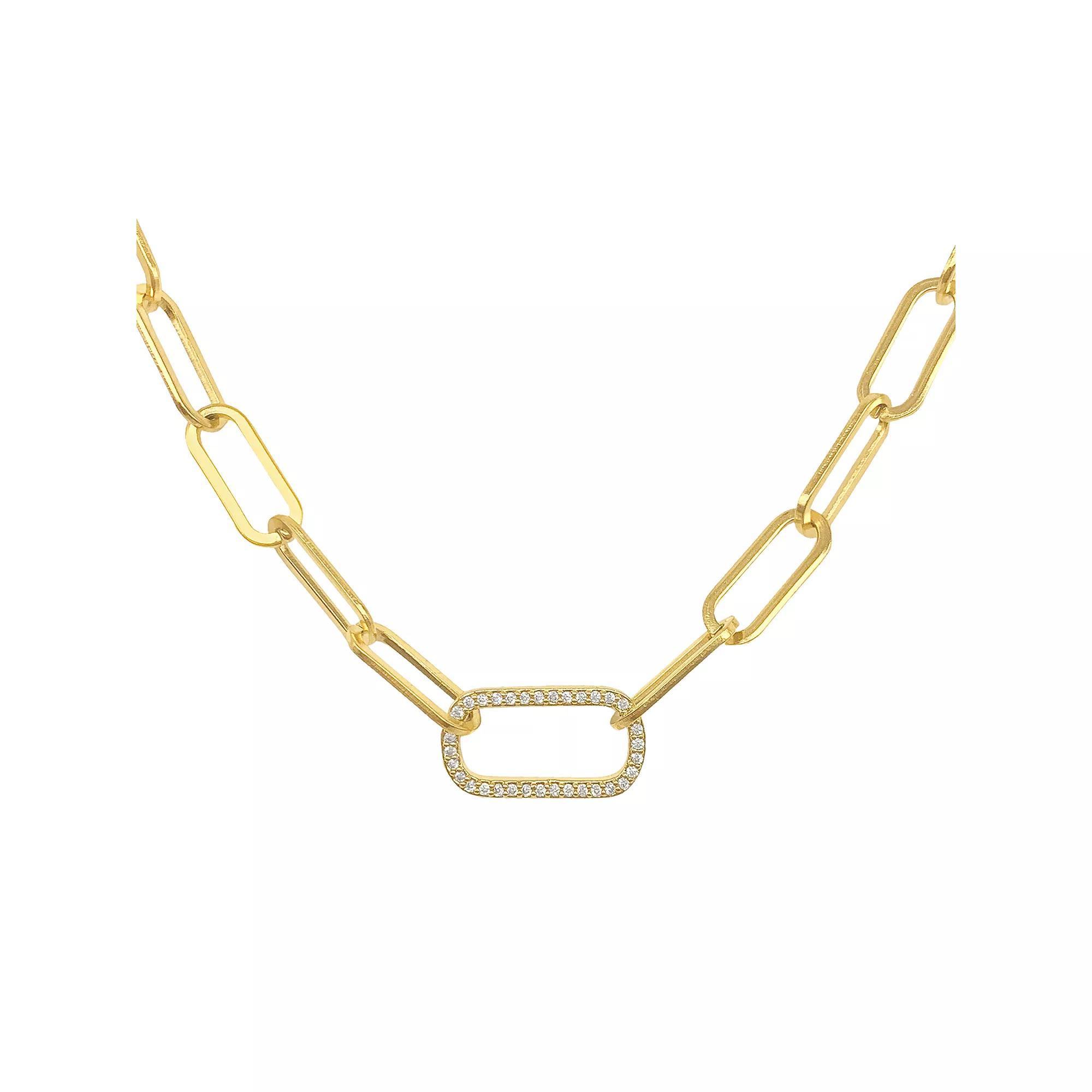 Adornia 14k Gold Plated Stainless Steel Cubic Zirconia Paper Clip Chain & Oversized Link Necklace, Women's, Size: 18", Gold Tone Product Image