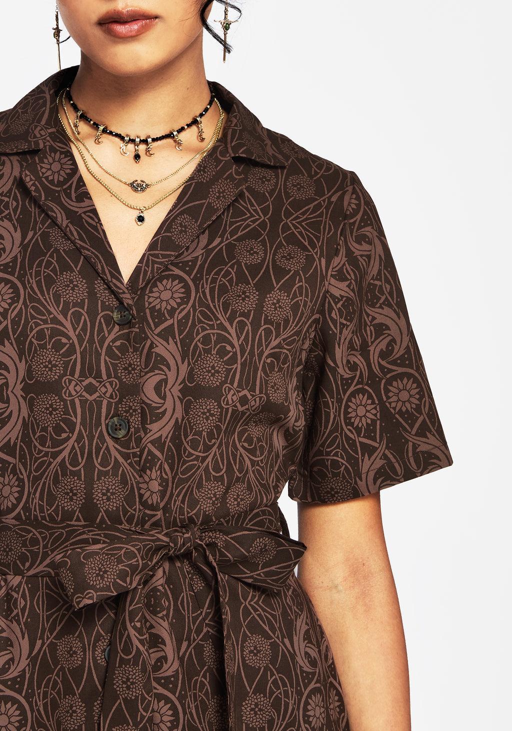 Fianna Button Front Mini Dress - Brown Product Image