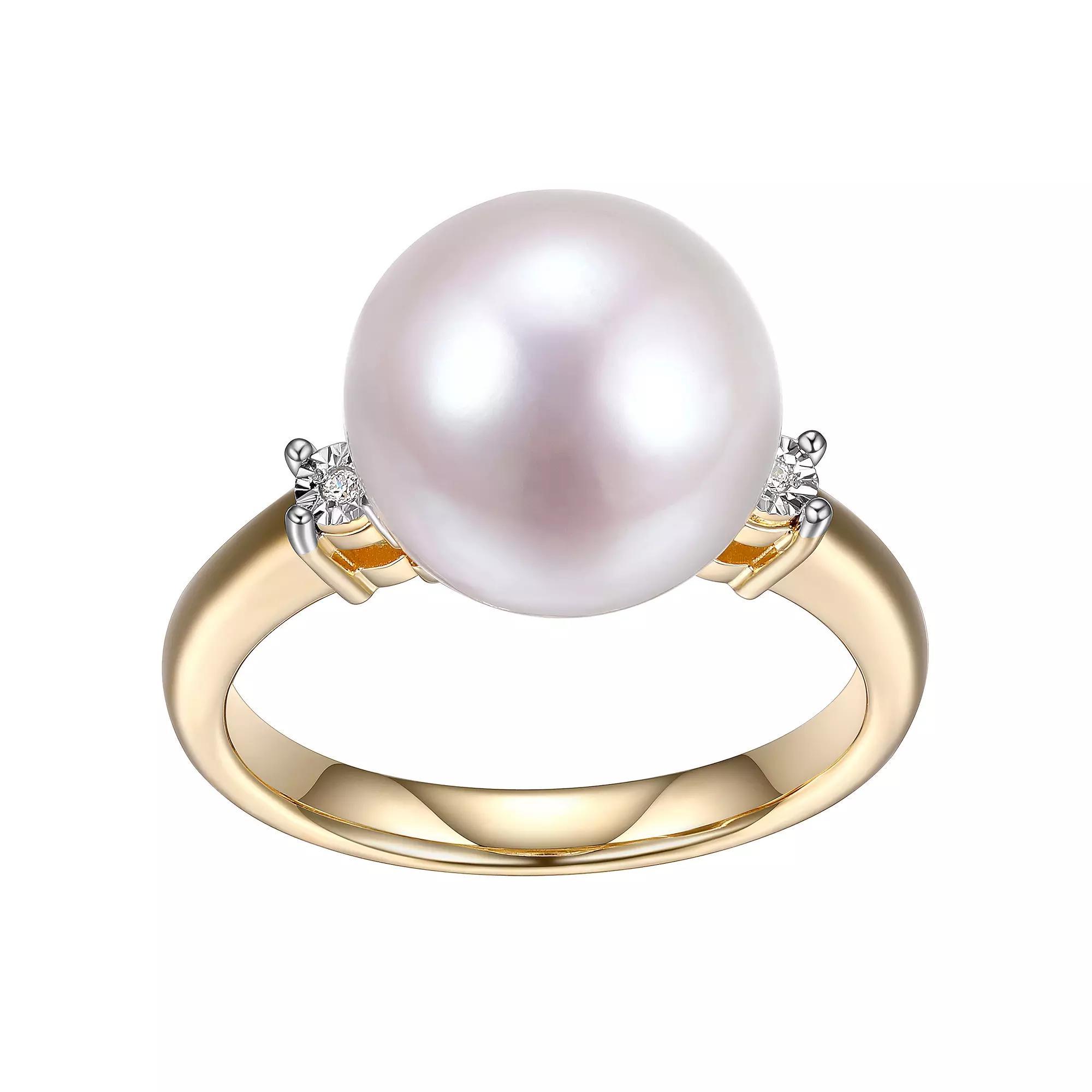 Maralux 18k Gold Over Sterling Silver Freshwater Cultured Pearl & Diamond Accent Ring, Women's, Gold Tone Product Image
