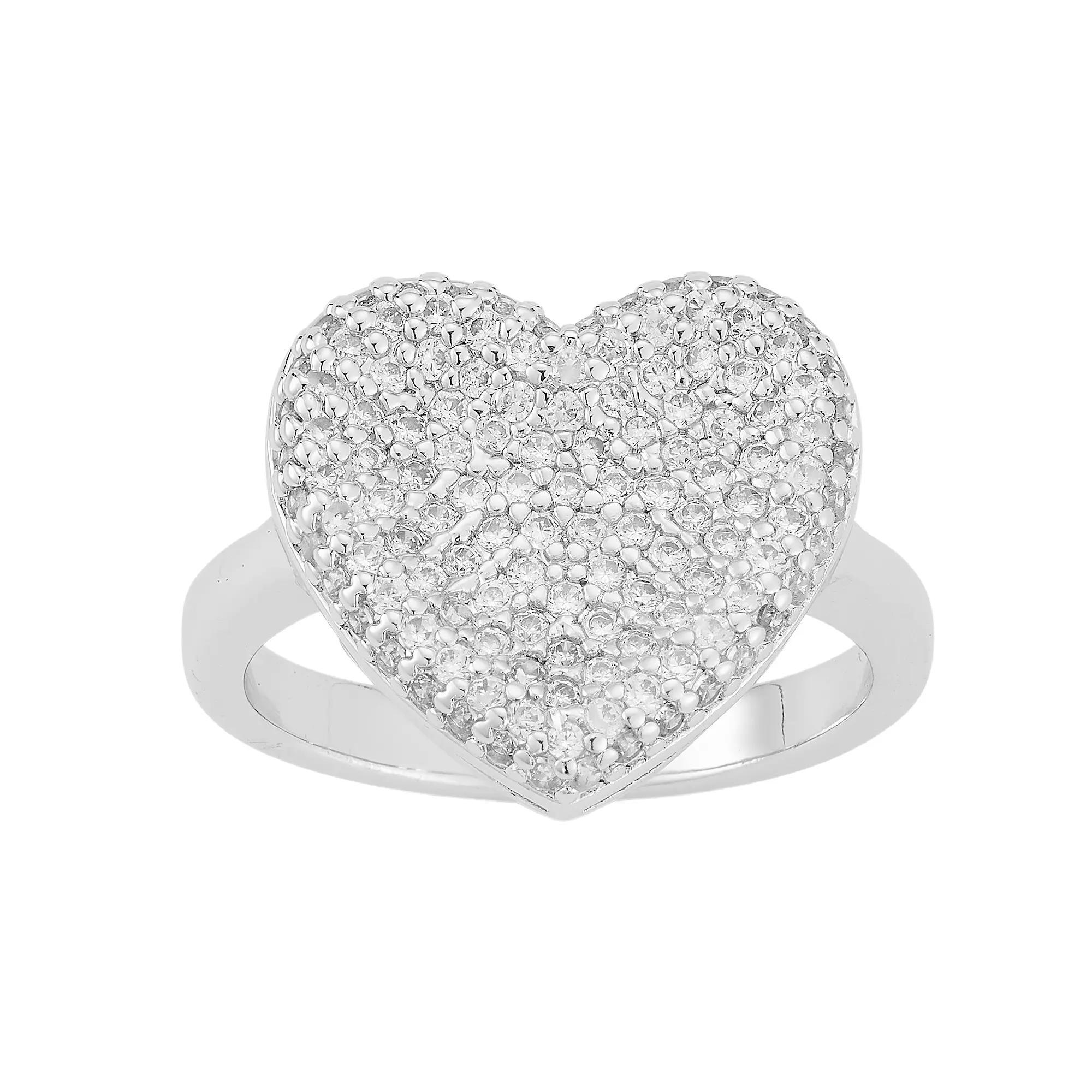 Cubic Zirconia Bold Heart Ring, Women's, Size: 7, Silver Tone Product Image
