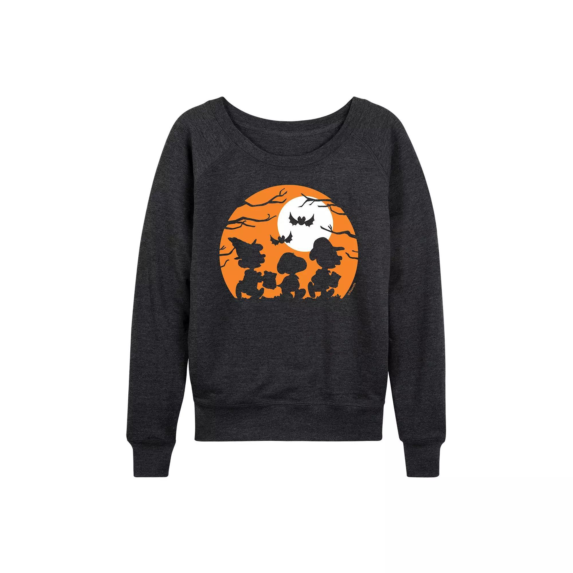 Women's Peanuts Trick Or Treat French Terry Long Sleeve Tee, Size: Medium, Heather Grey Product Image