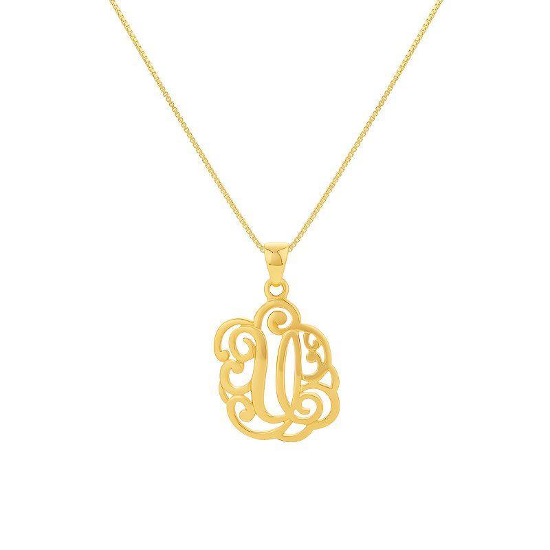 PRIMROSE Sterling Silver Monogram Initial Pendant Necklace, Women's, Size: 18", Gold Tone T Product Image