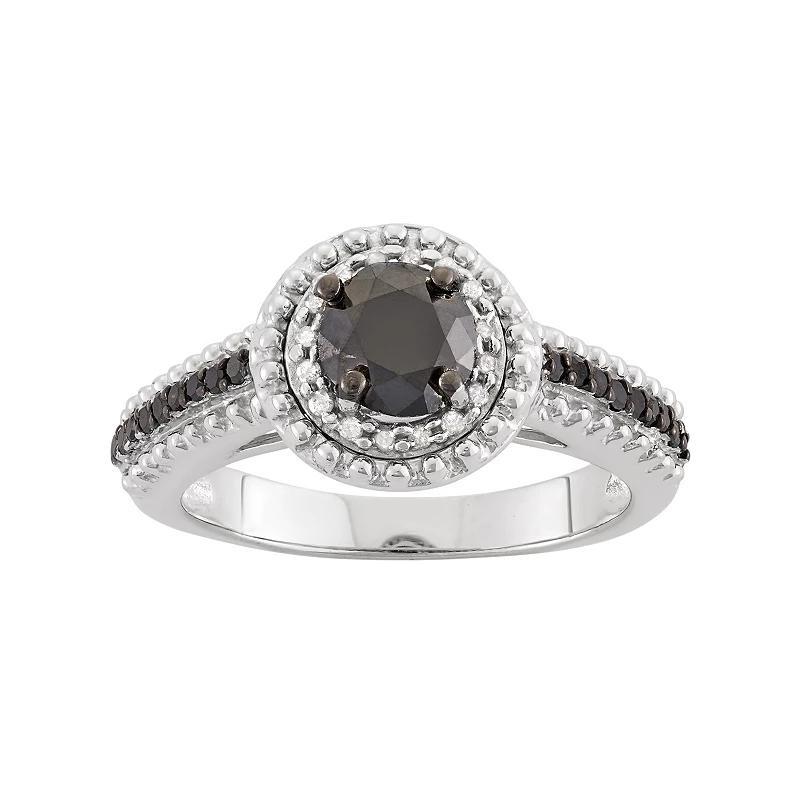 Jewelexcess 1 1/10 Carat T.W. Black & White Diamond Sterling Silver Double Halo Ring, Women's, Size: 6 Product Image