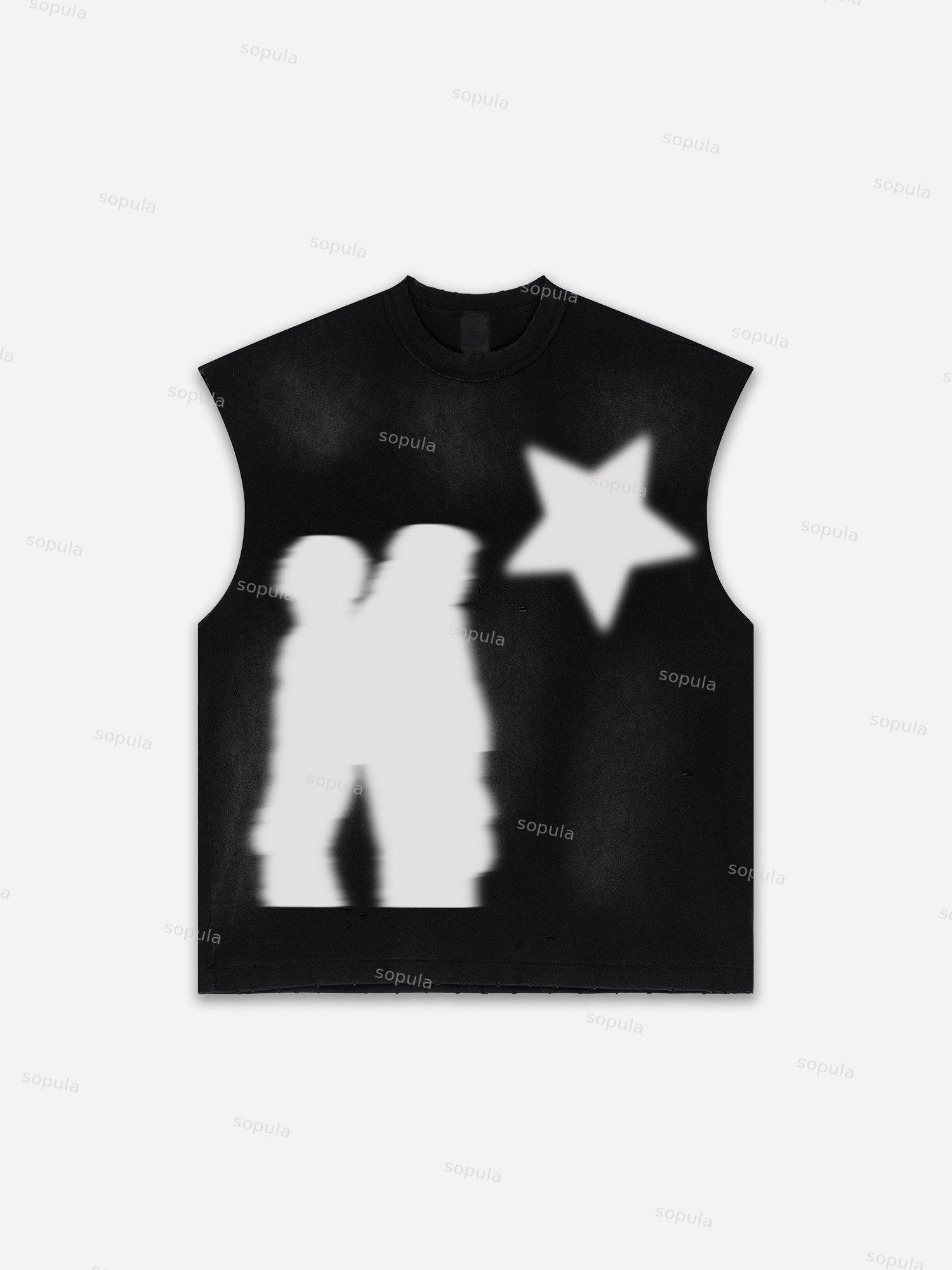 Men's Washed Casual Virtual Shadow Graphic Tank Top Product Image