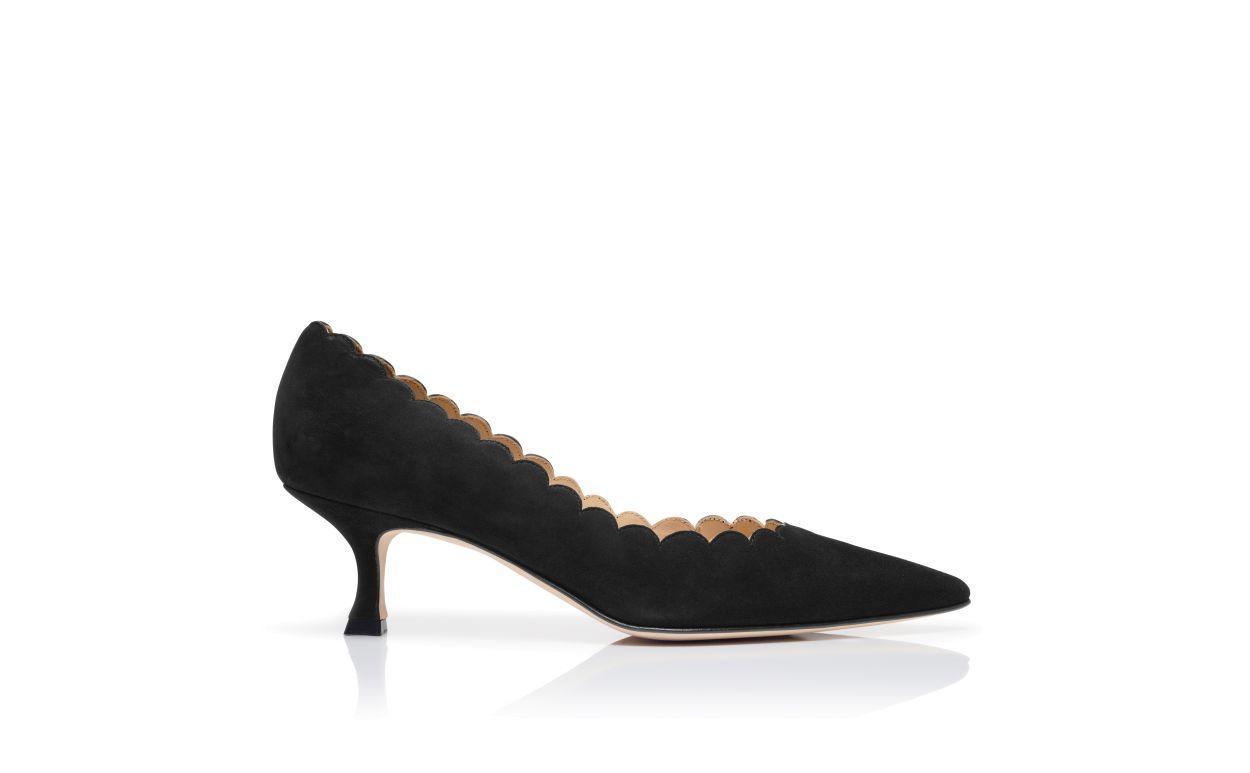 SRILASCA Black Suede Scalloped Pumps Product Image