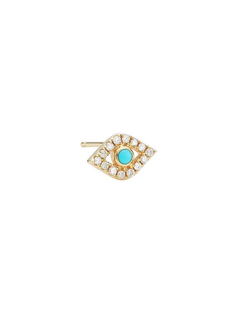 Womens 14K Yellow Gold, Diamond, Large Evil-Eye Stud Earring Product Image