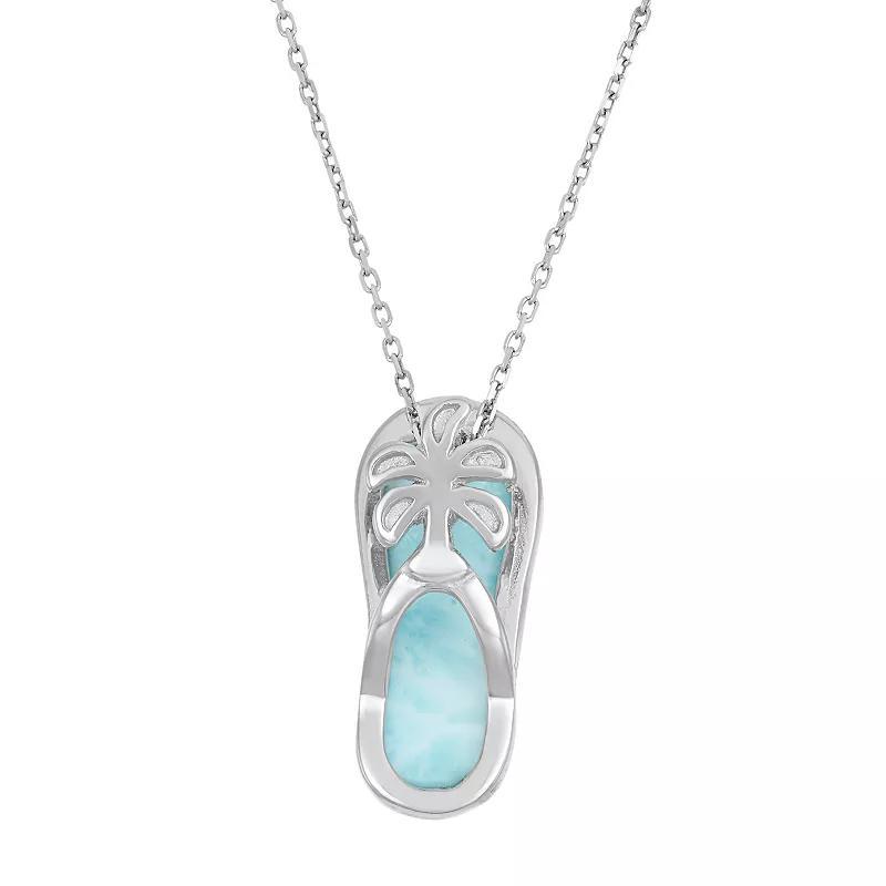 Larimar Sterling Silver Palm Tree Flip-Flop Pendant Necklace, Women's, Size: 18", Blue Product Image