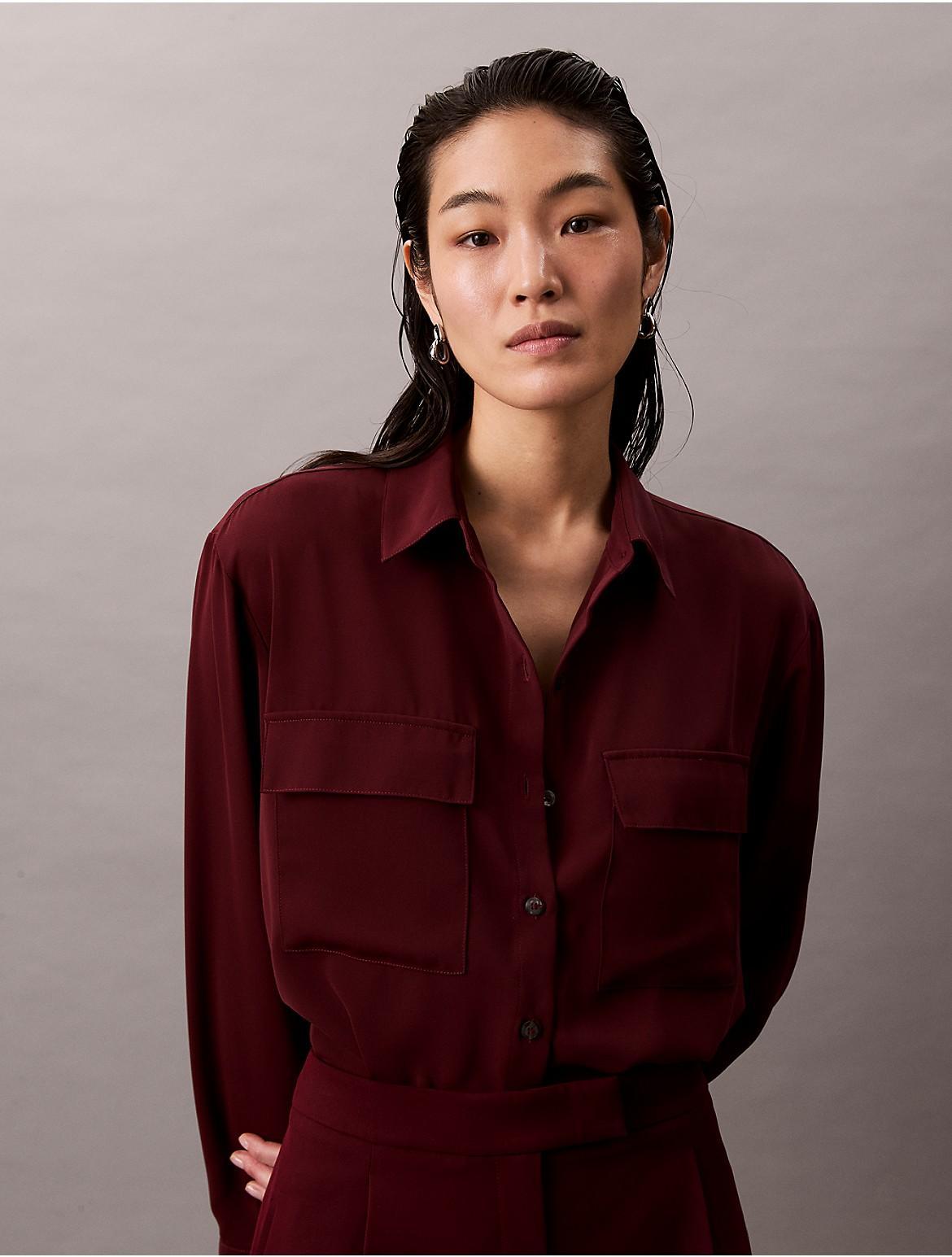 Calvin Klein Womens Relaxed Button-Down Utility Shirt - Neutral Product Image
