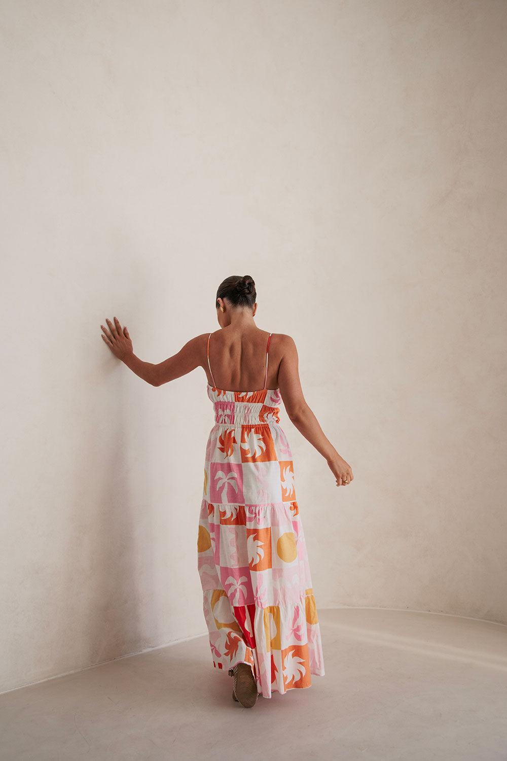 Talia Dress - Palm Tile Fuego Product Image
