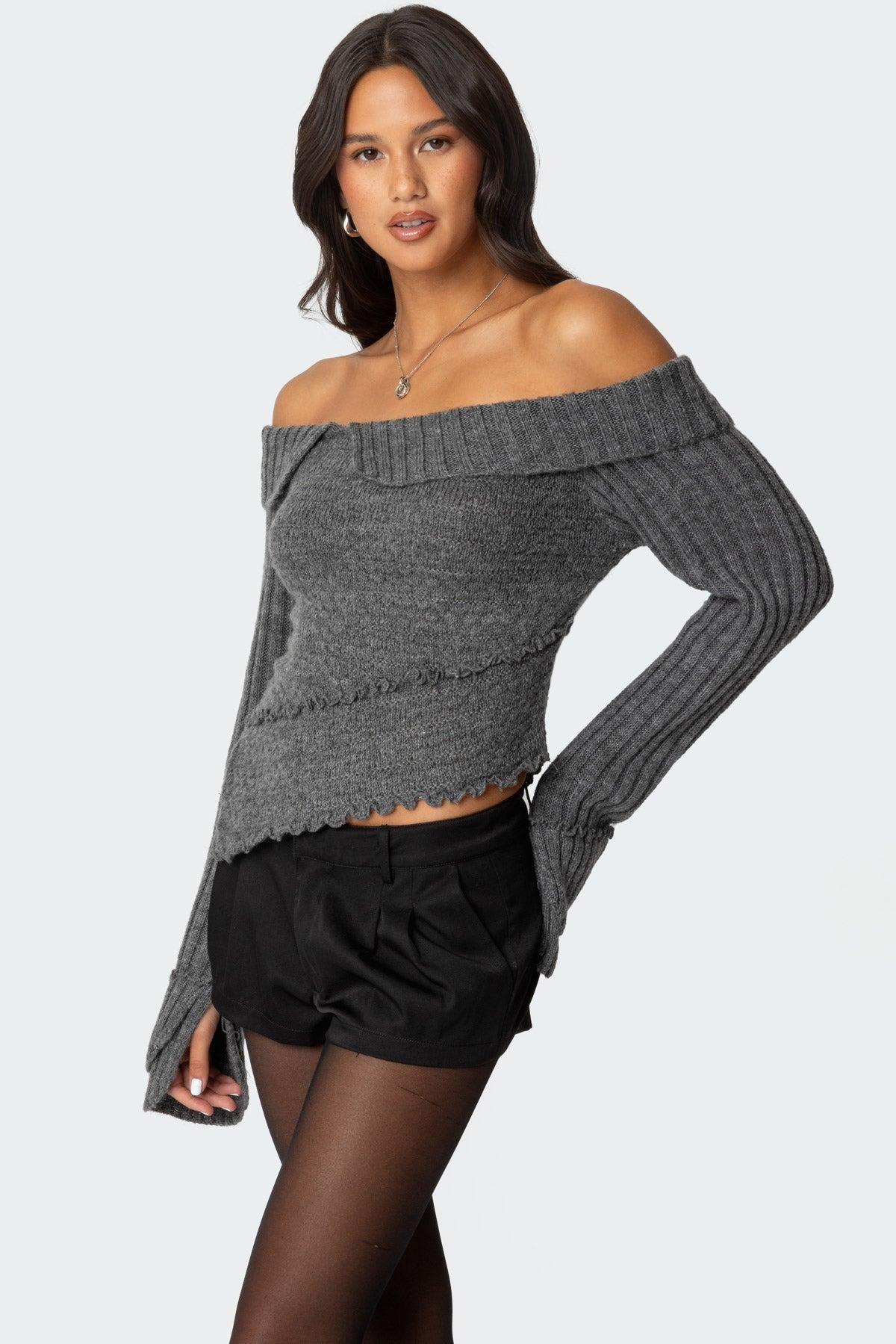 Mikkie Asymmetric Fold Over Knit Top Product Image