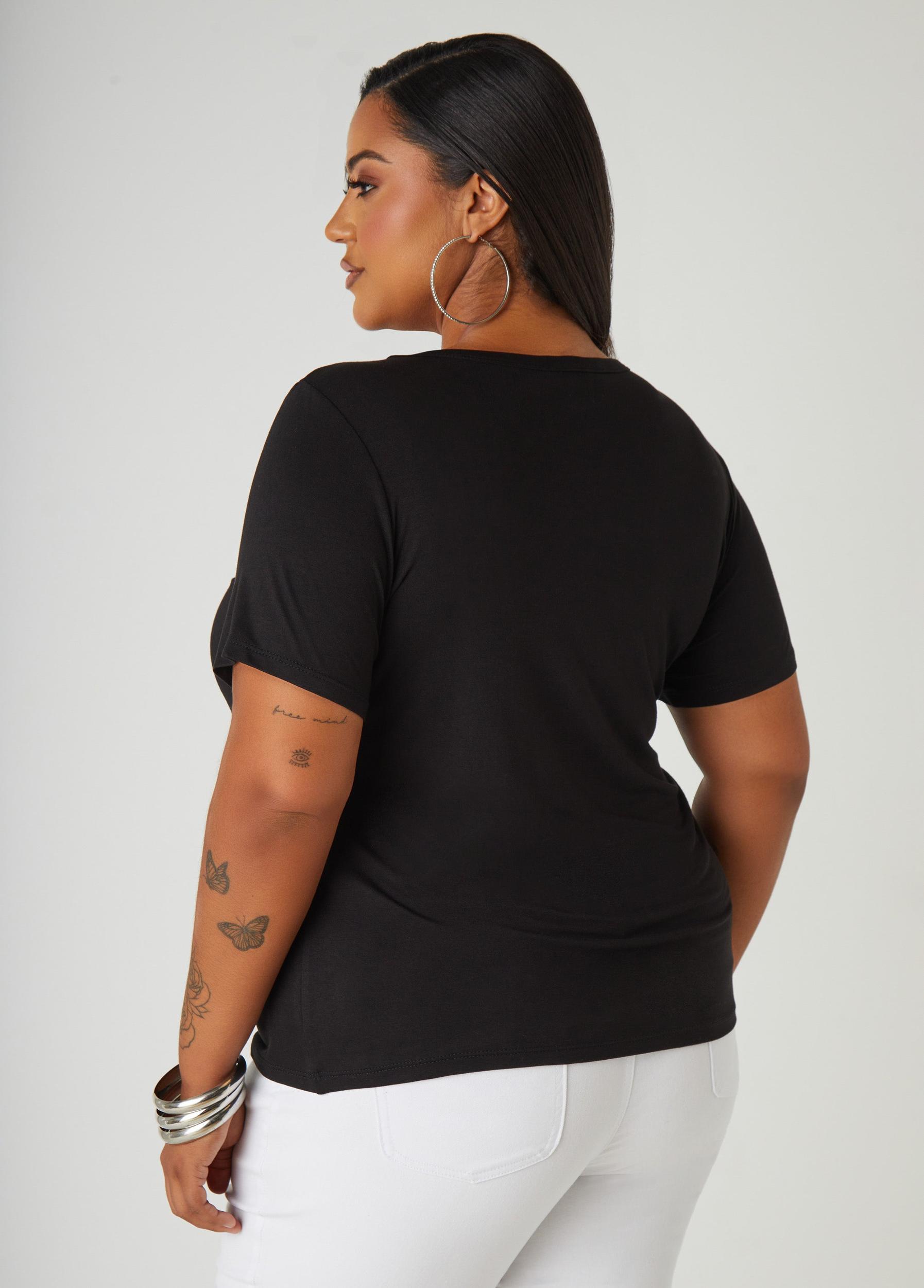 Bow Embellished Stretch Knit Tee Product Image