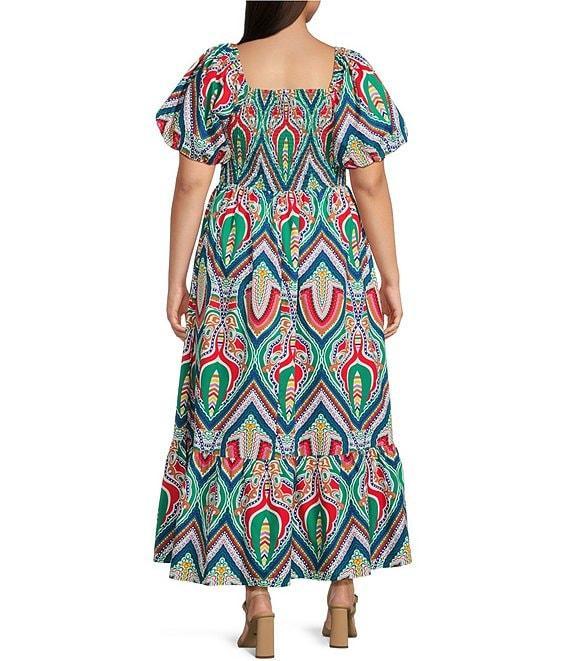 Skies Are Blue Plus Size Abstract Print Tiered Midi Dress Product Image