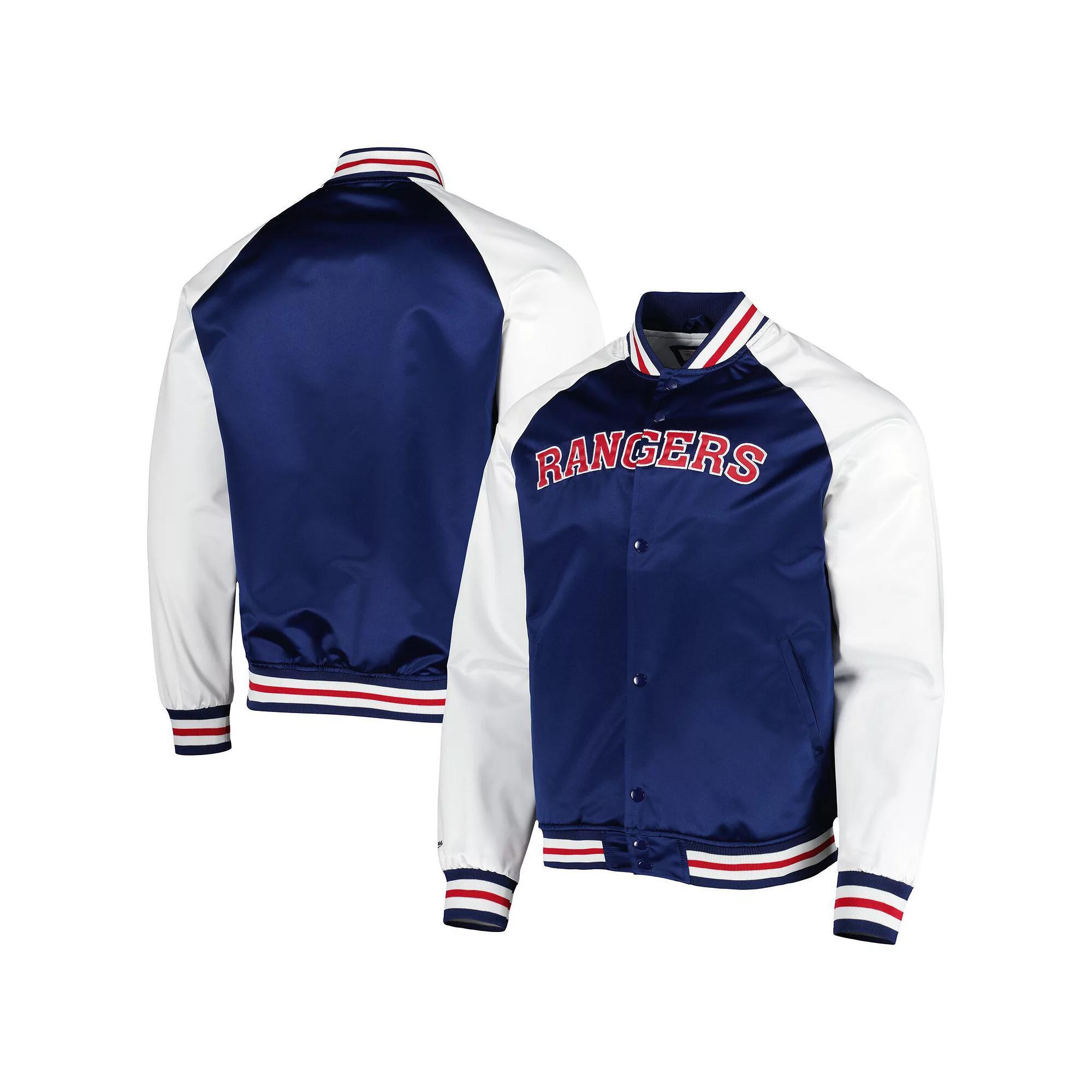 Men's Mitchell & Ness Blue/White New York Rangers Primetime Raglan Satin Full-Snap Jacket, Size: XL, Ran Blue Product Image