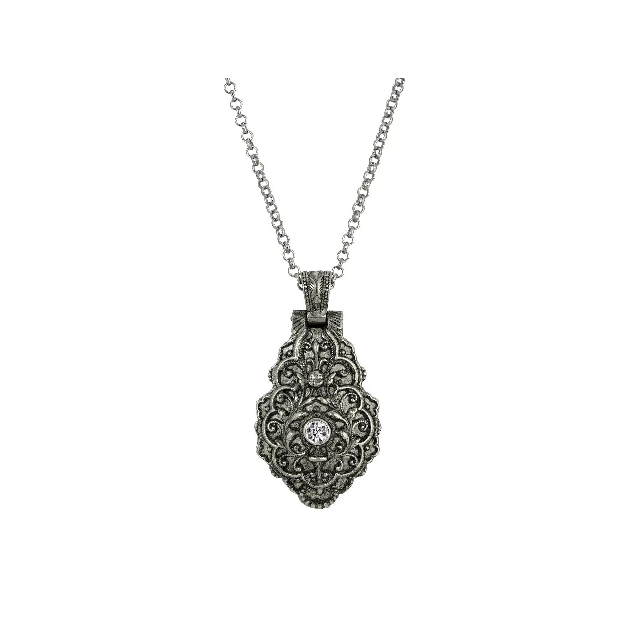 Symbols of Faith Blue Enamel Saint Therese of Lisieux Pendant Necklace, Womens Product Image