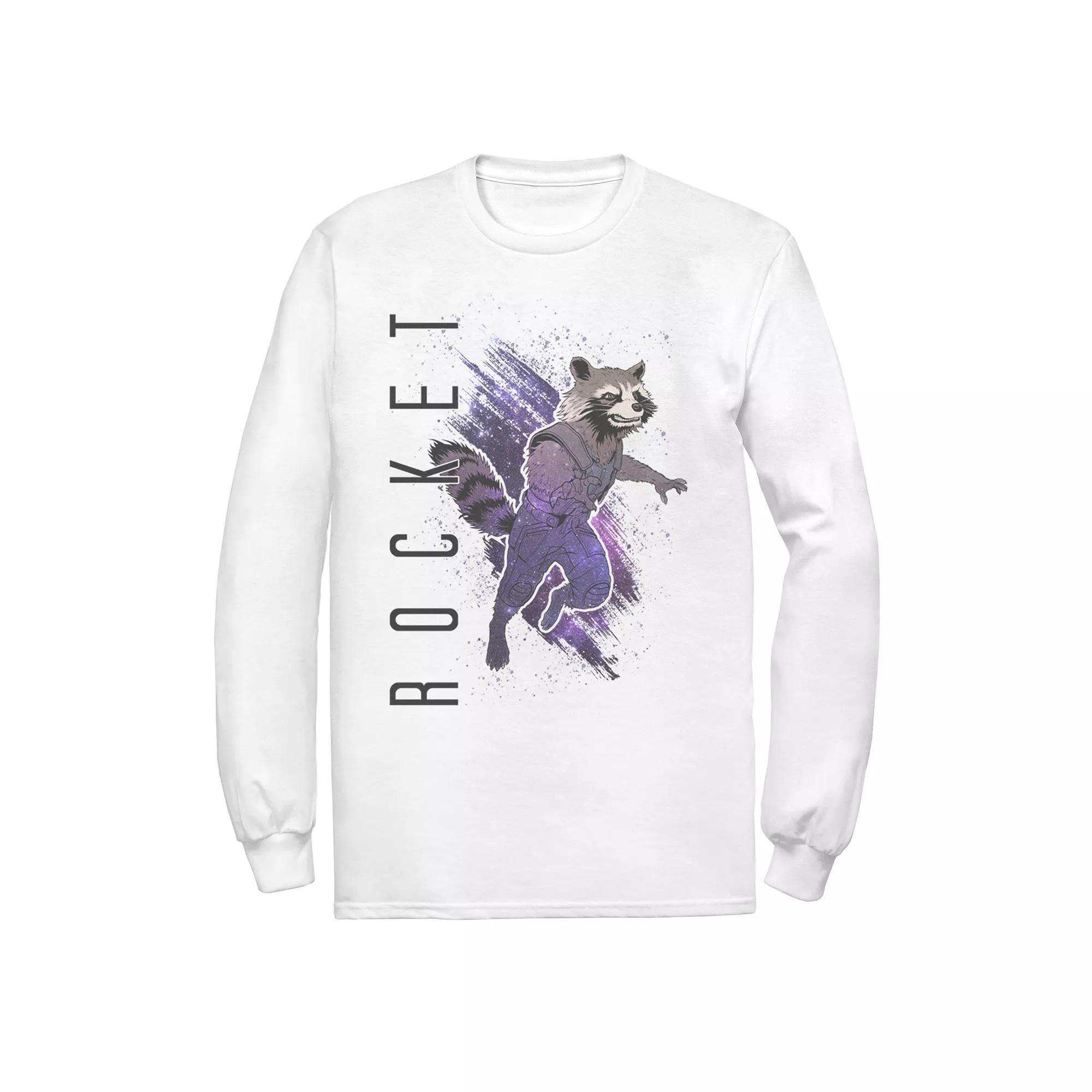 Men's Marvel Avengers Rocket Galaxy Painted Long Sleeve Tee, Size: Medium, White Product Image