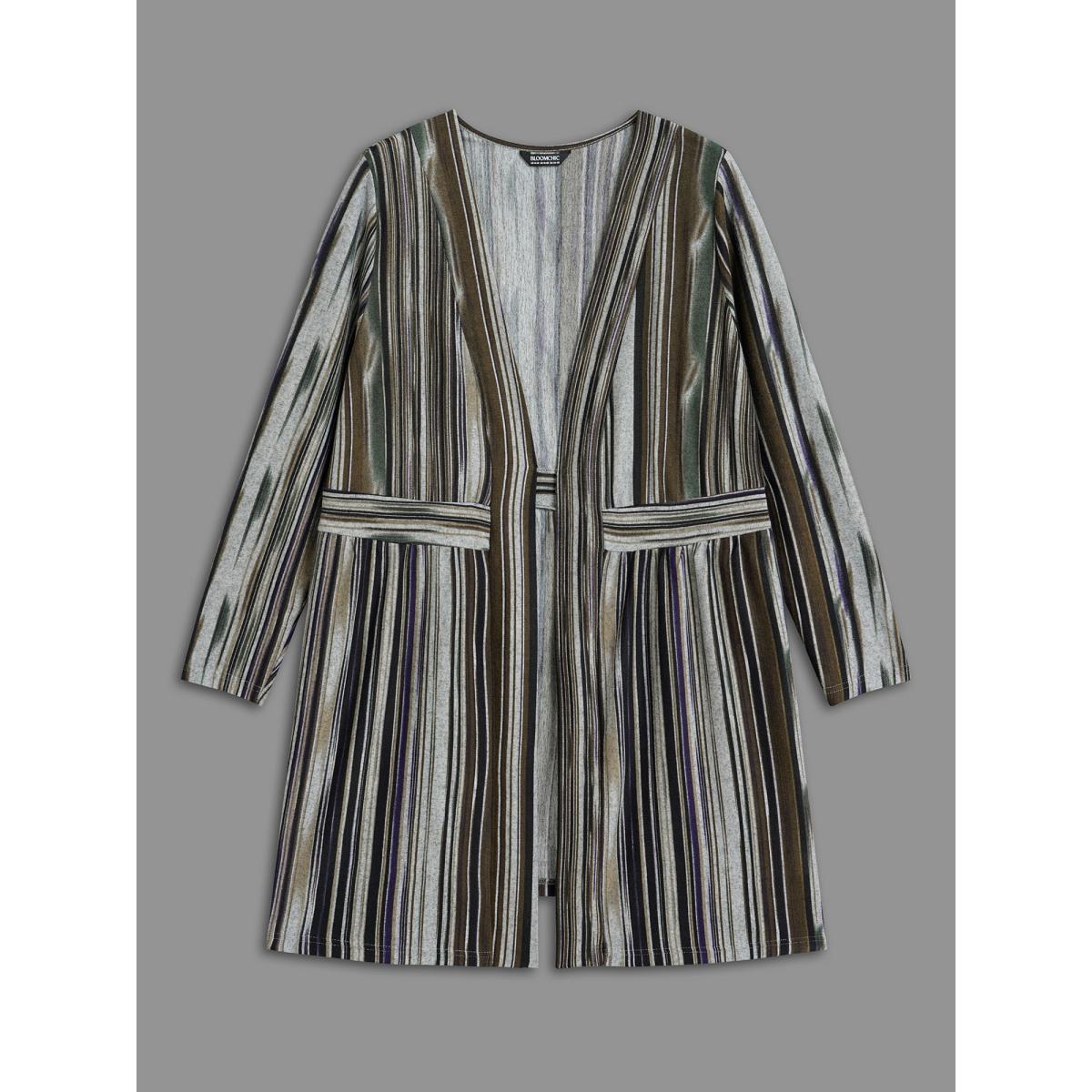 Plus Size Colored Striped Open Front Waist Defining Jacket Women Multicolor Contrast Bodycon Side seam pocket Everyday Jackets BloomChic 18-20/2X Product Image
