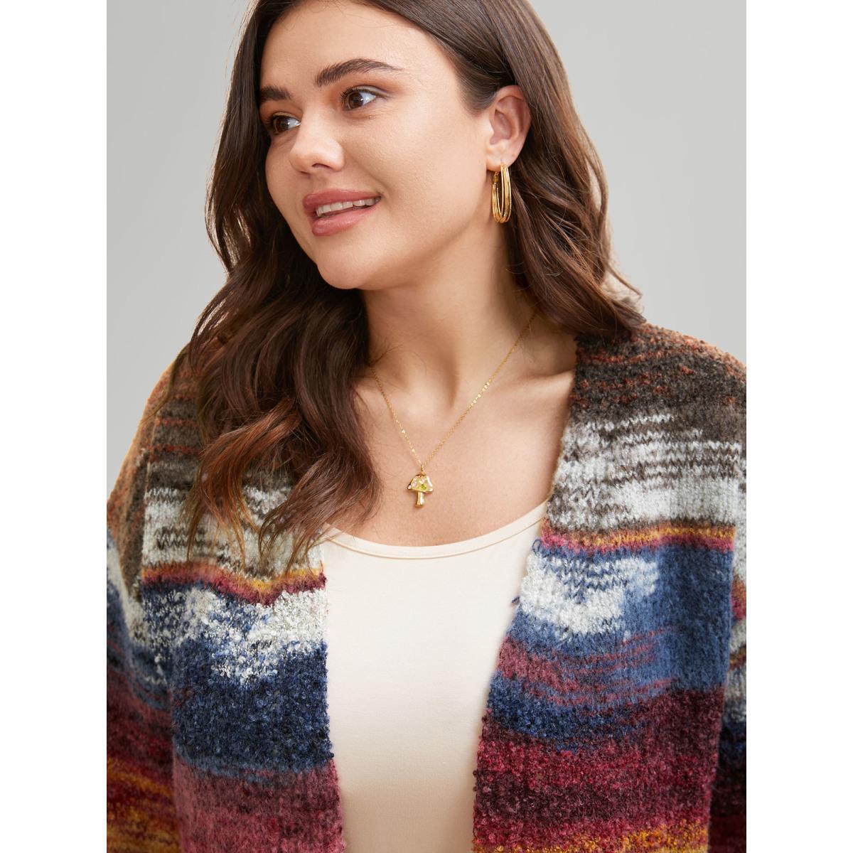 Plus Size Ombre Open Front Curved Hem Cardigan Multicolor Women Casual Loose Long Sleeve Everyday Cardigans BloomChic 12/L Product Image