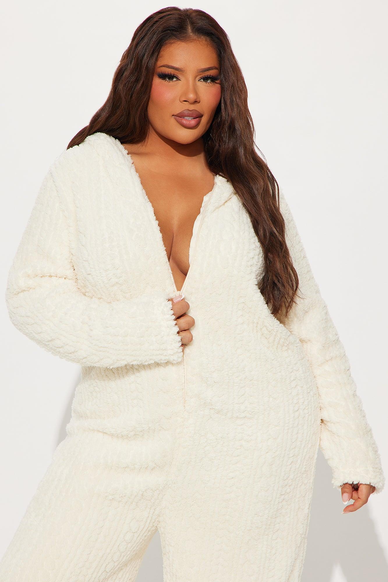 Comfy Cozies Textured Plush Hooded PJ Jumpsuit Onesie - Ivory Product Image