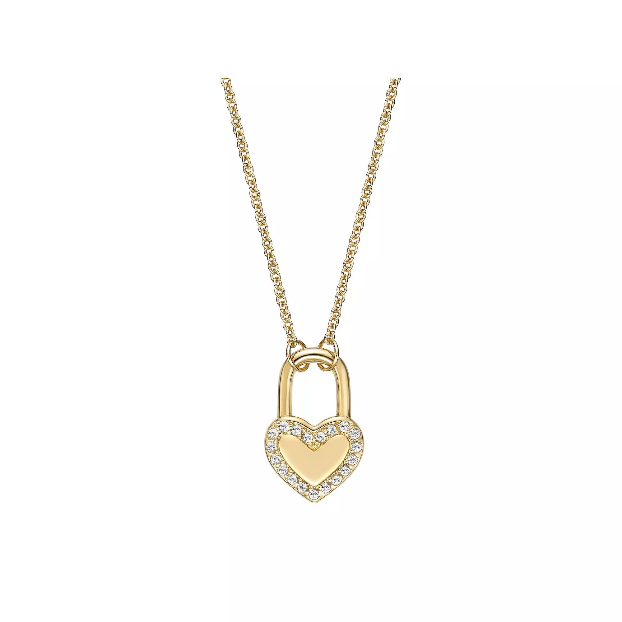 Gemminded 14k Gold Over Silver White Topaz Heart Lock Necklace, Women's, Size: 18", Gold Tone Product Image