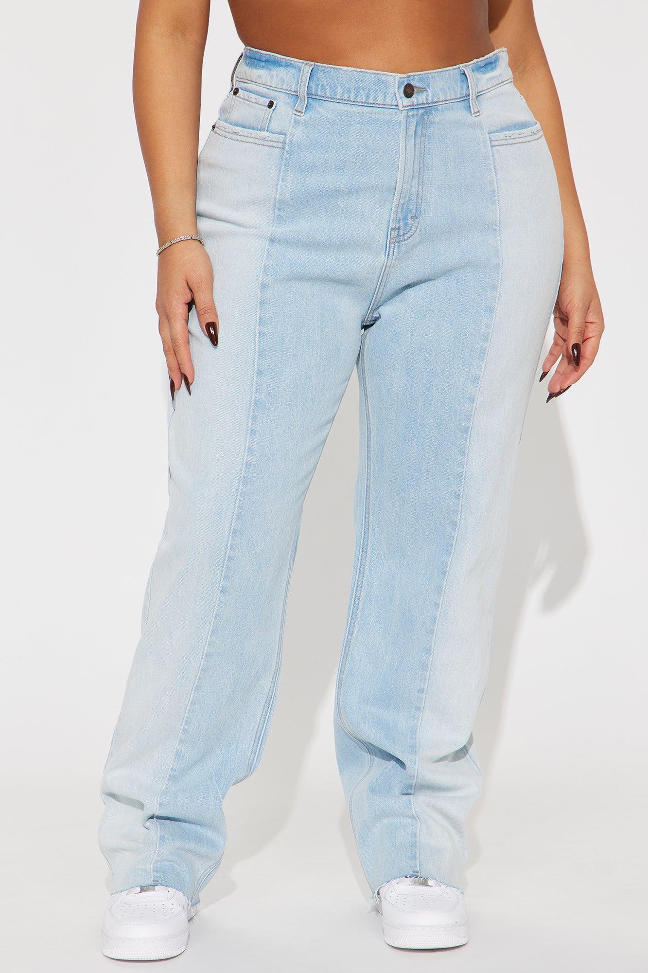 Andi Two Tone Straight Leg Jeans - Light Wash Product Image