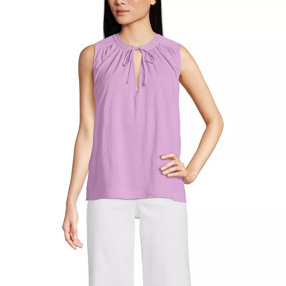 Women's Lands' End Notch Neck Swing Tank Top, Size: Large, Black Plumeria Product Image