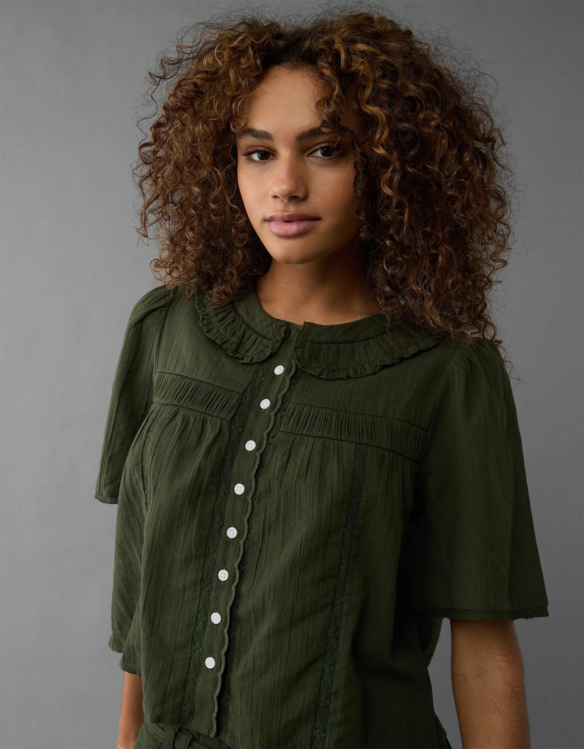 AE Collared Pintuck Blouse Product Image
