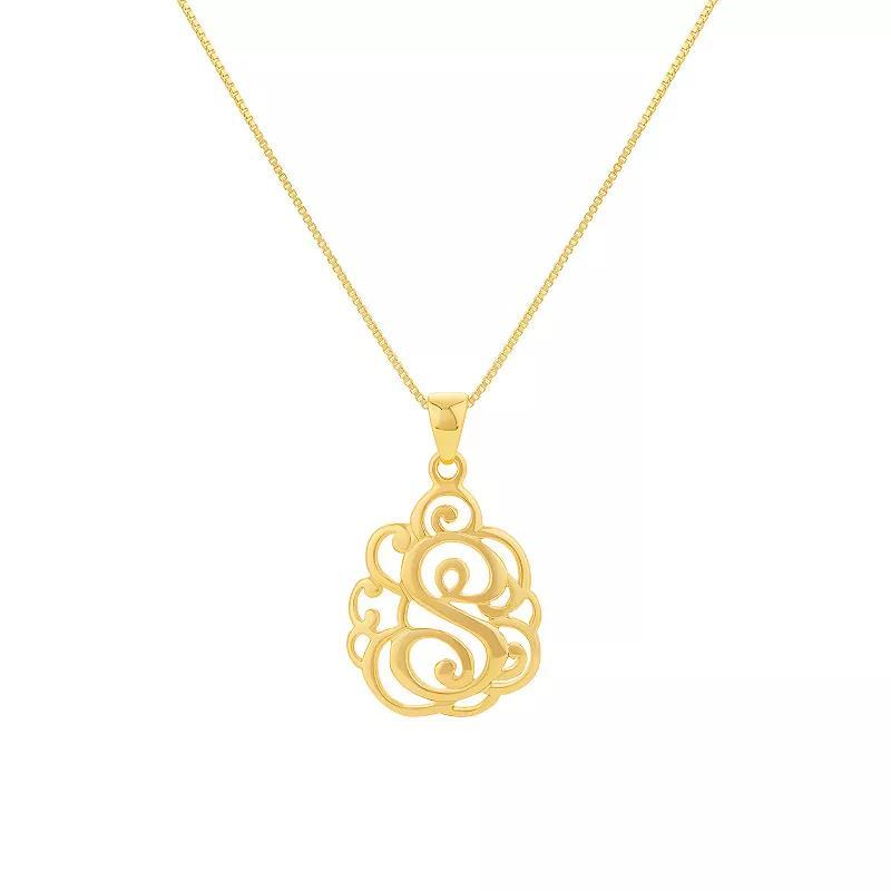 PRIMROSE Sterling Silver Monogram Initial Pendant Necklace, Women's, Size: 18", Gold Tone T Product Image